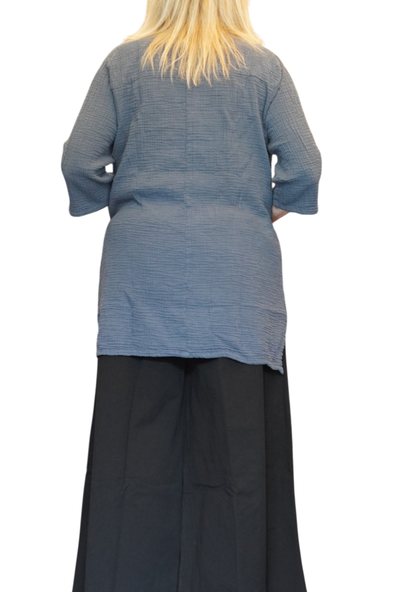 Denim Waffle Cotton Tunic with Patch Pockets