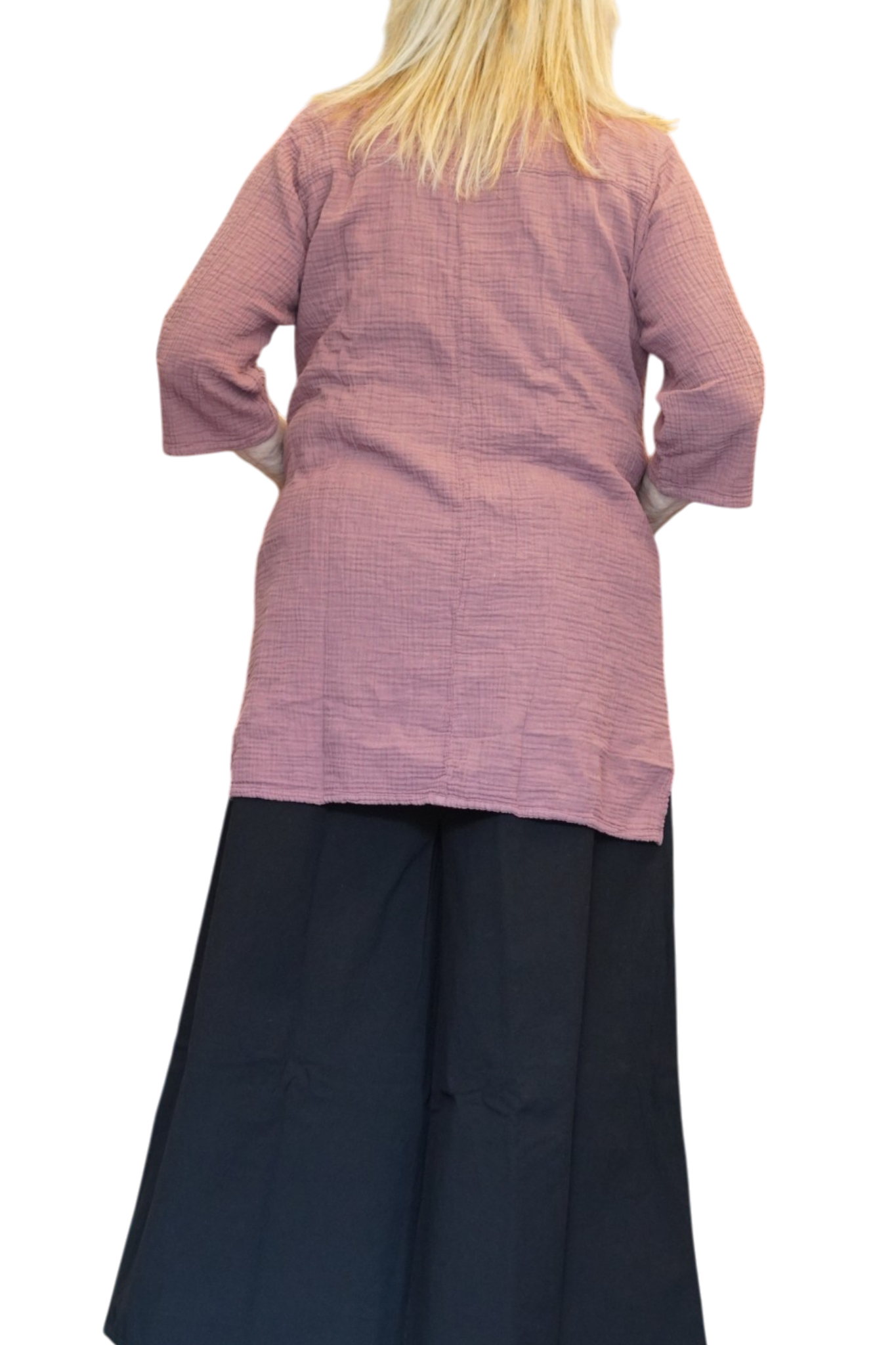 Dusty Rose Waffle Cotton Tunic with Patch Pockets