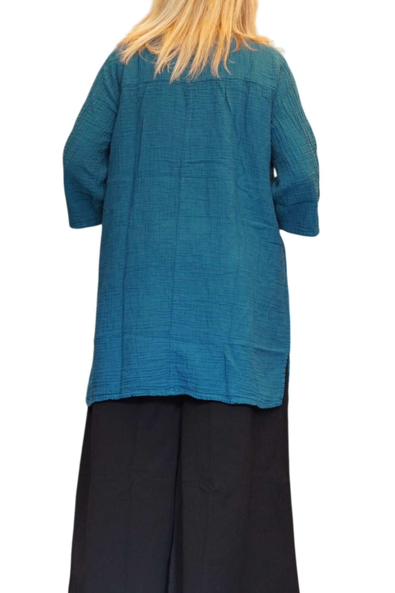 Teal Waffle Cotton Tunic with Patch Pockets