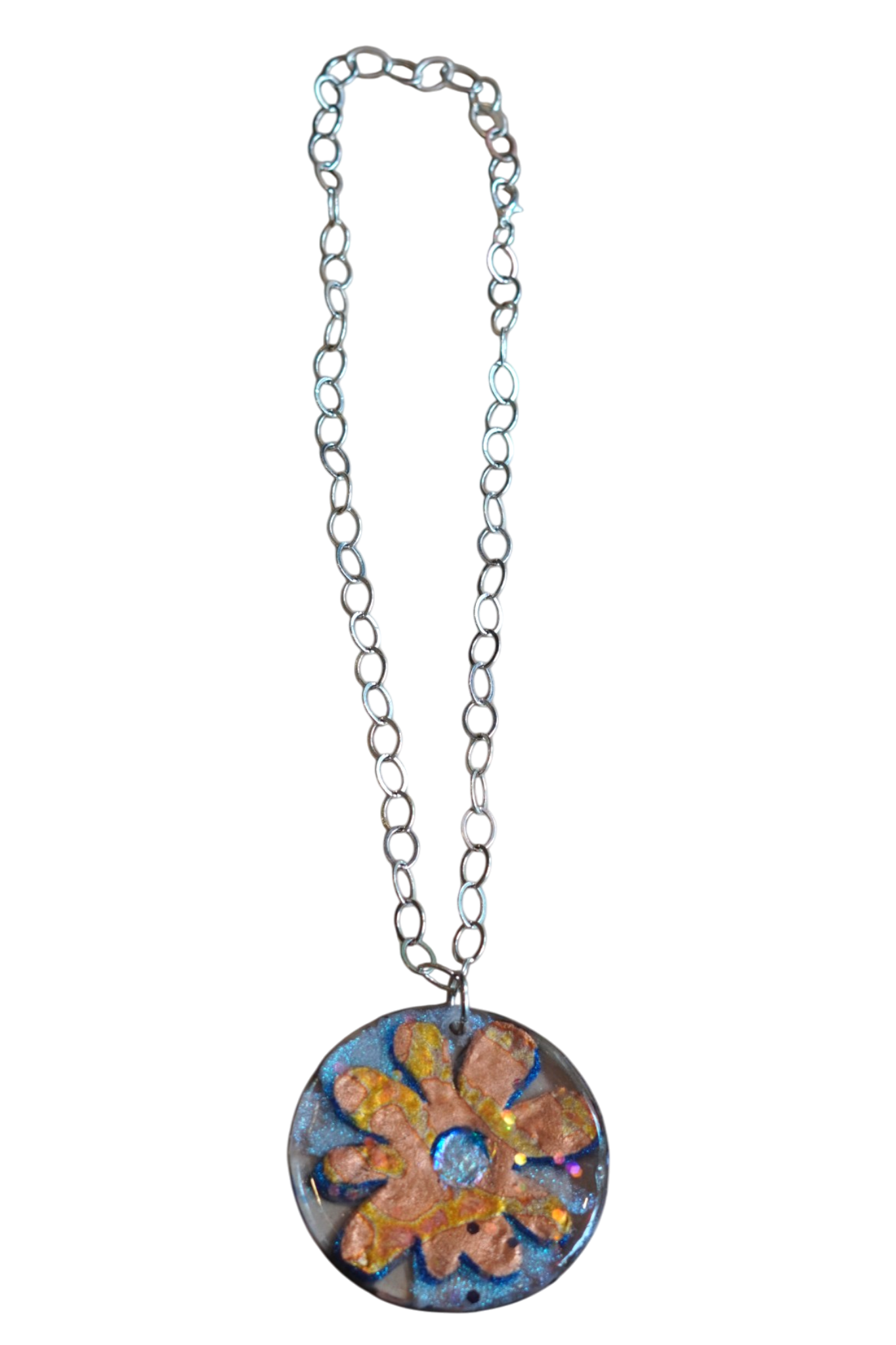 Blue and Coral Graphic Flower Pendant