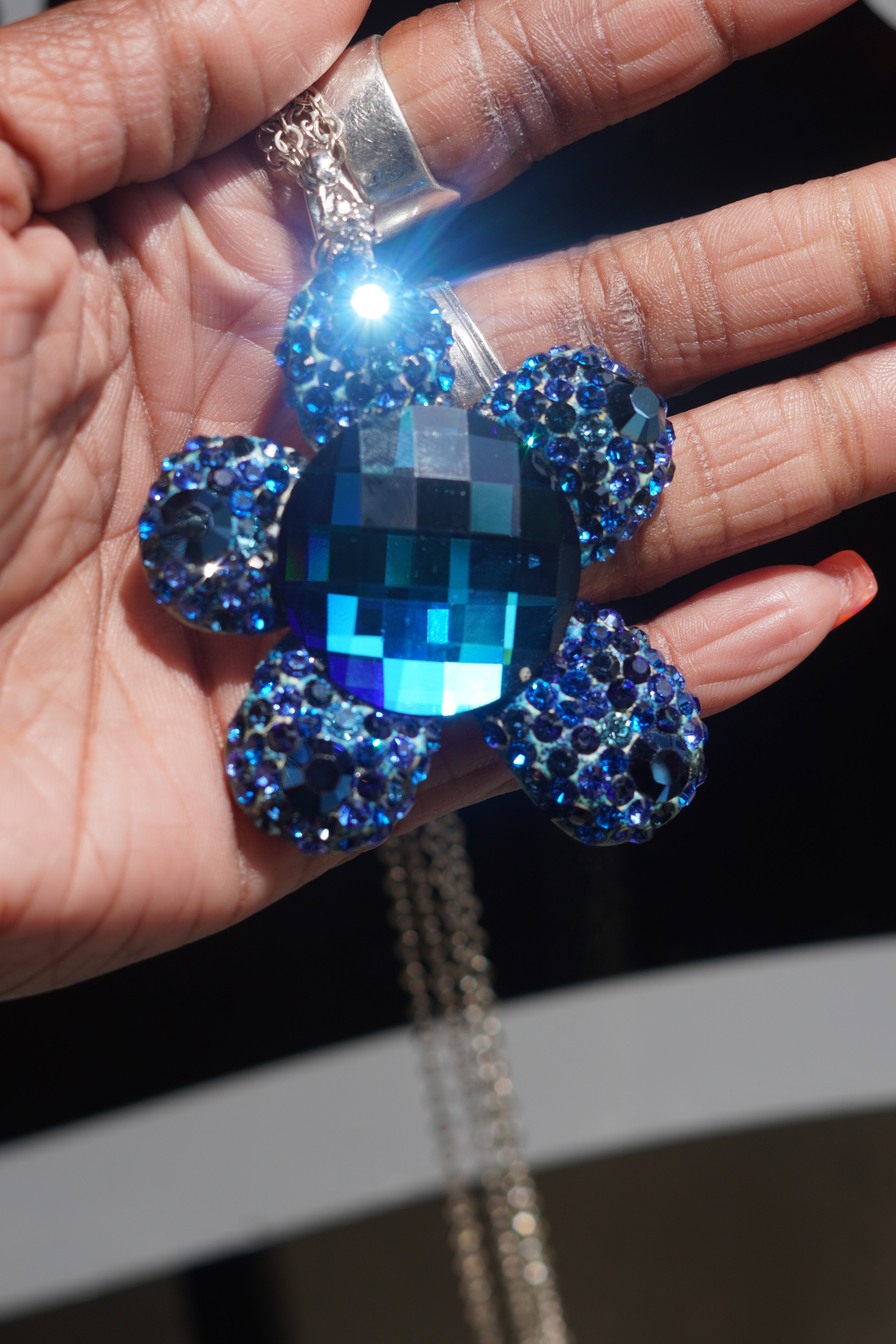 Sky Blue Swarovski Crystal Flower Pendant