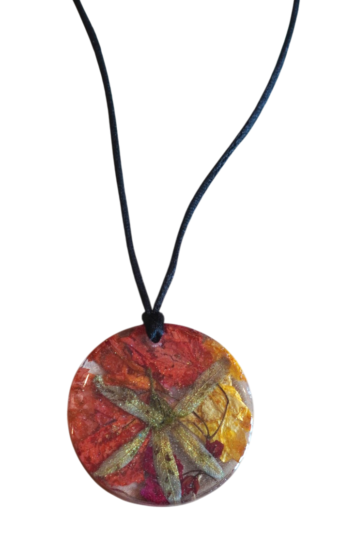 Orange Bougainvillea and Sandpiper Vine Flower Pendant