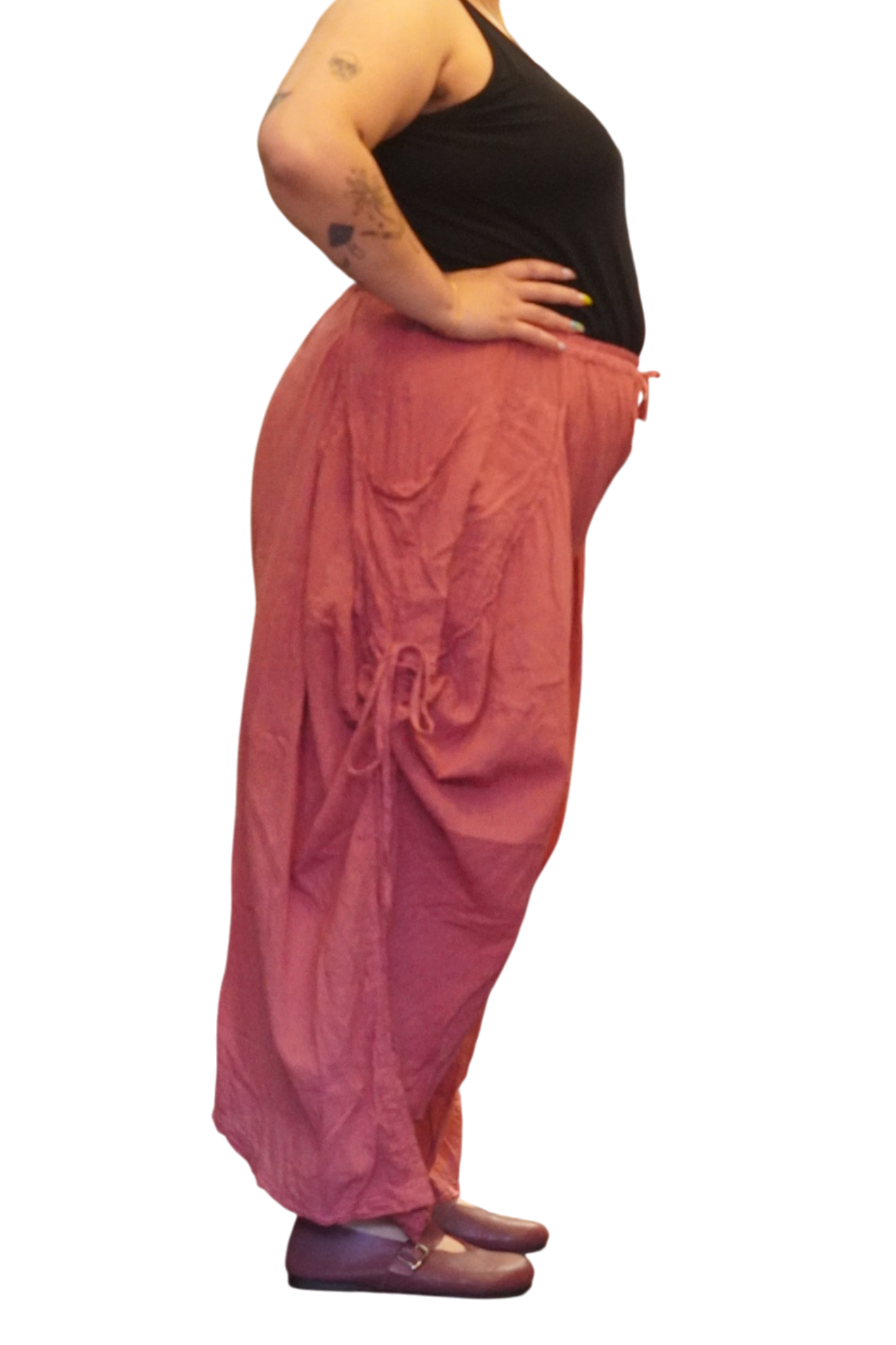 Watermelon Cotton Voile Tashi Versatile Pants/Skirt by Creative Design – Handmade ethical Pants/Skirt from sariKNOTsari using upcycled silk. Designed in Canada for travel and slow fashion, loved from Toronto to LA to Sydney. Featuring Zsiska, Bryn Walker and Artisan Leather coats by Rejean Pepin, Pepin designs