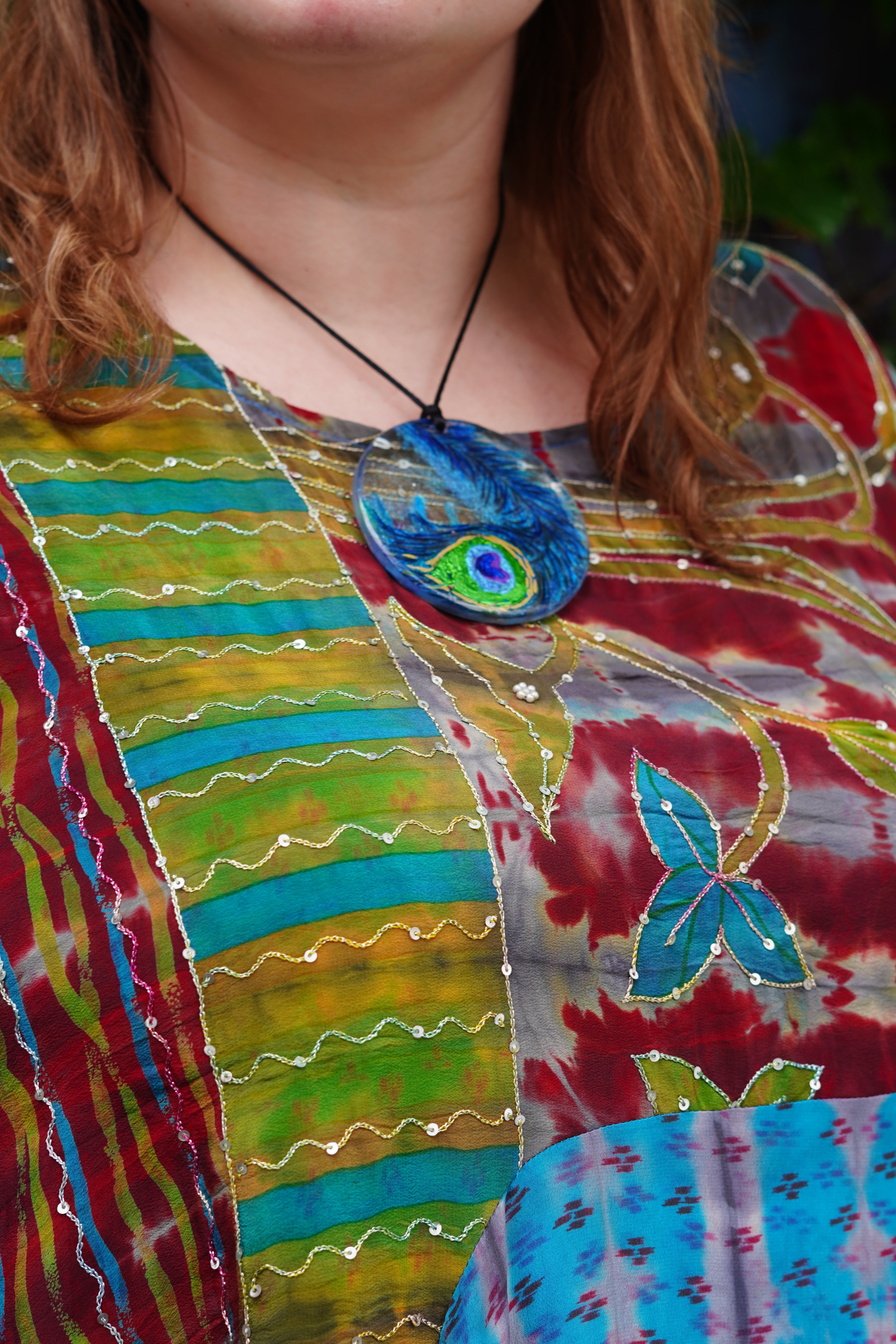 Painted Peacock Feather Resin Pendant