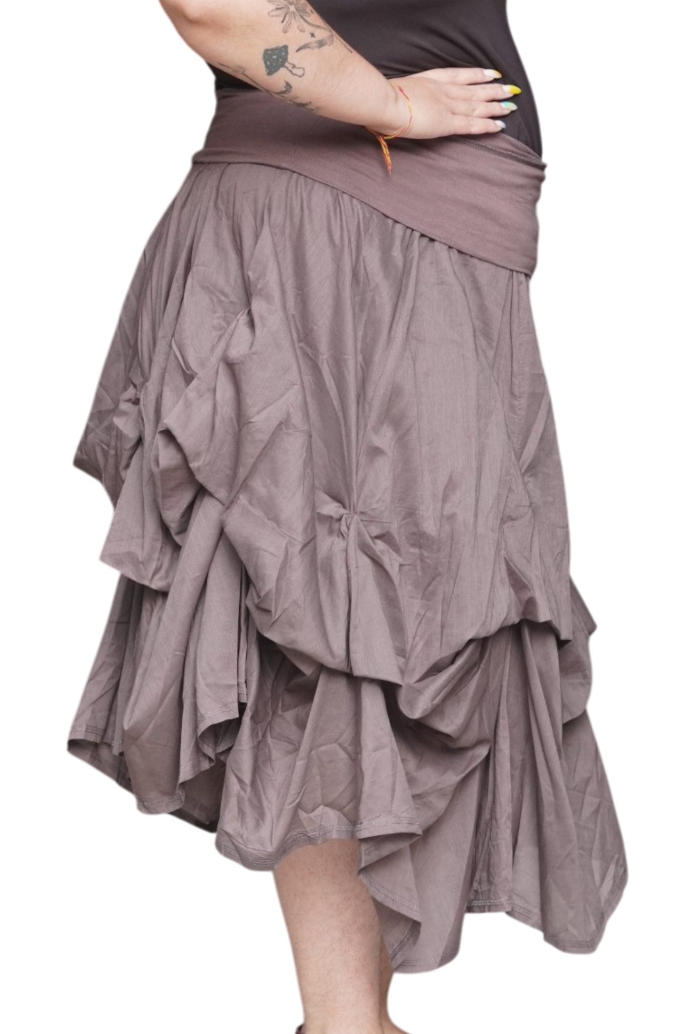 Mocha Gathered Bubble Cotton Voile Tiered Skirt