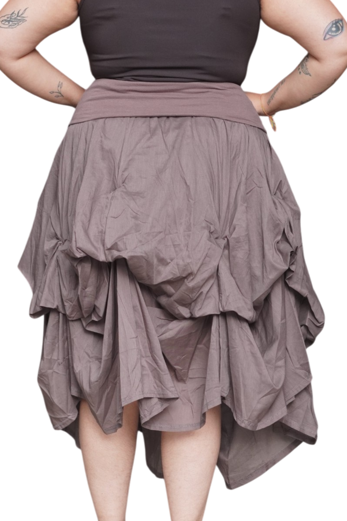 Mocha Gathered Bubble Cotton Voile Tiered Skirt
