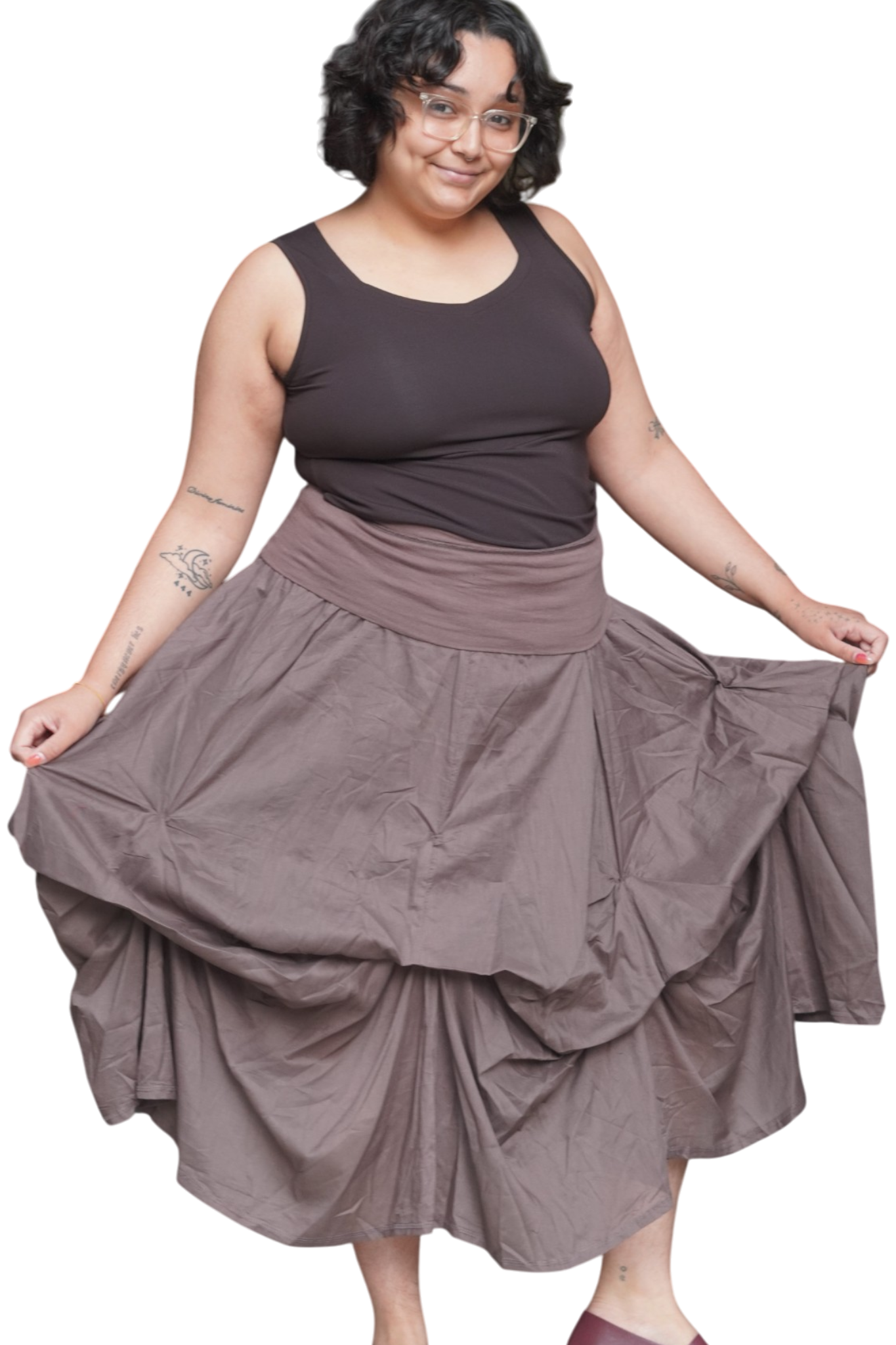 Mocha Gathered Bubble Cotton Voile Tiered Skirt