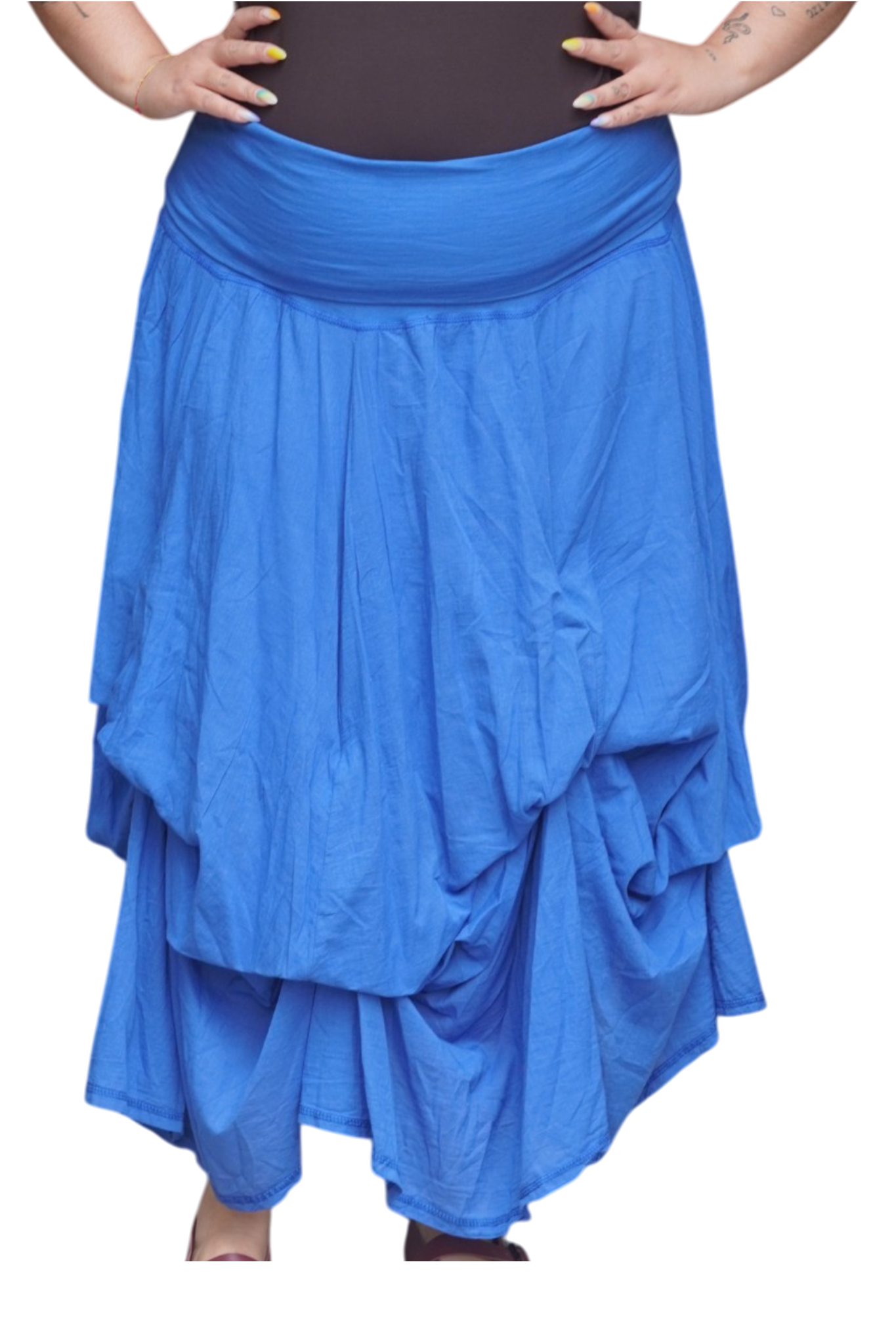 Royal Blue Gathered Bubble Cotton Voile Tiered Skirt