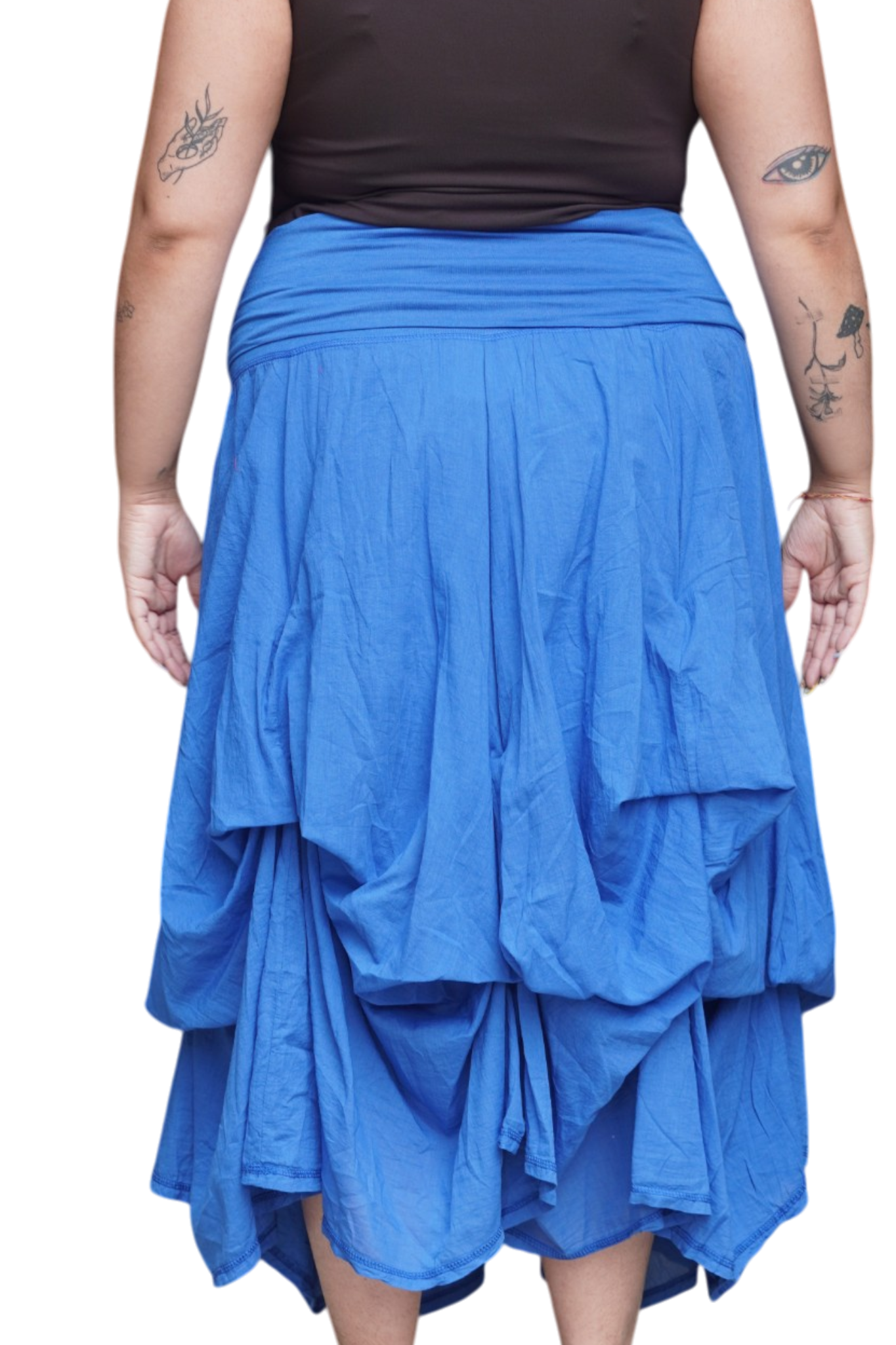 Royal Blue Gathered Bubble Cotton Voile Tiered Skirt