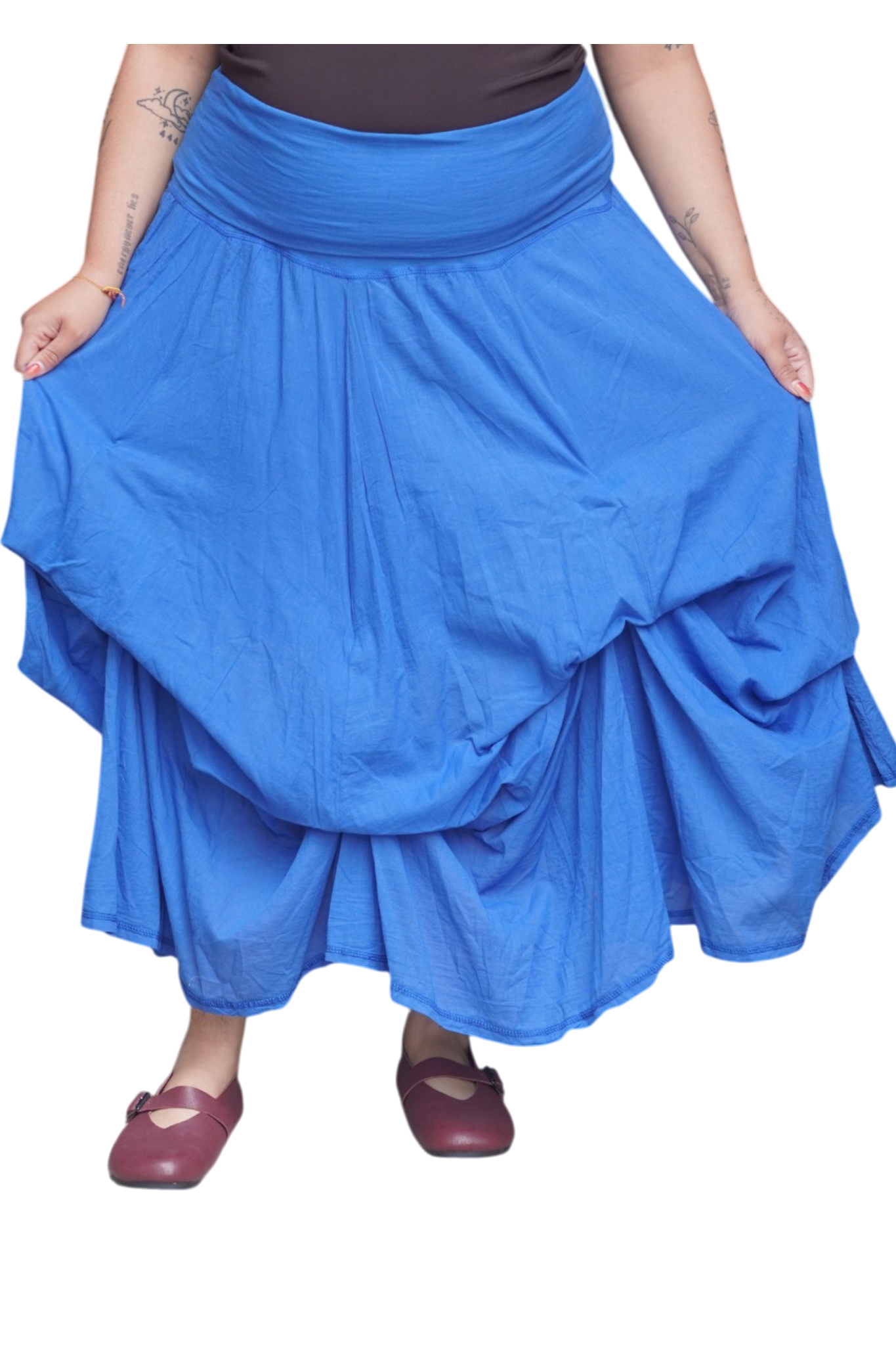 Royal Blue Gathered Bubble Cotton Voile Tiered Skirt