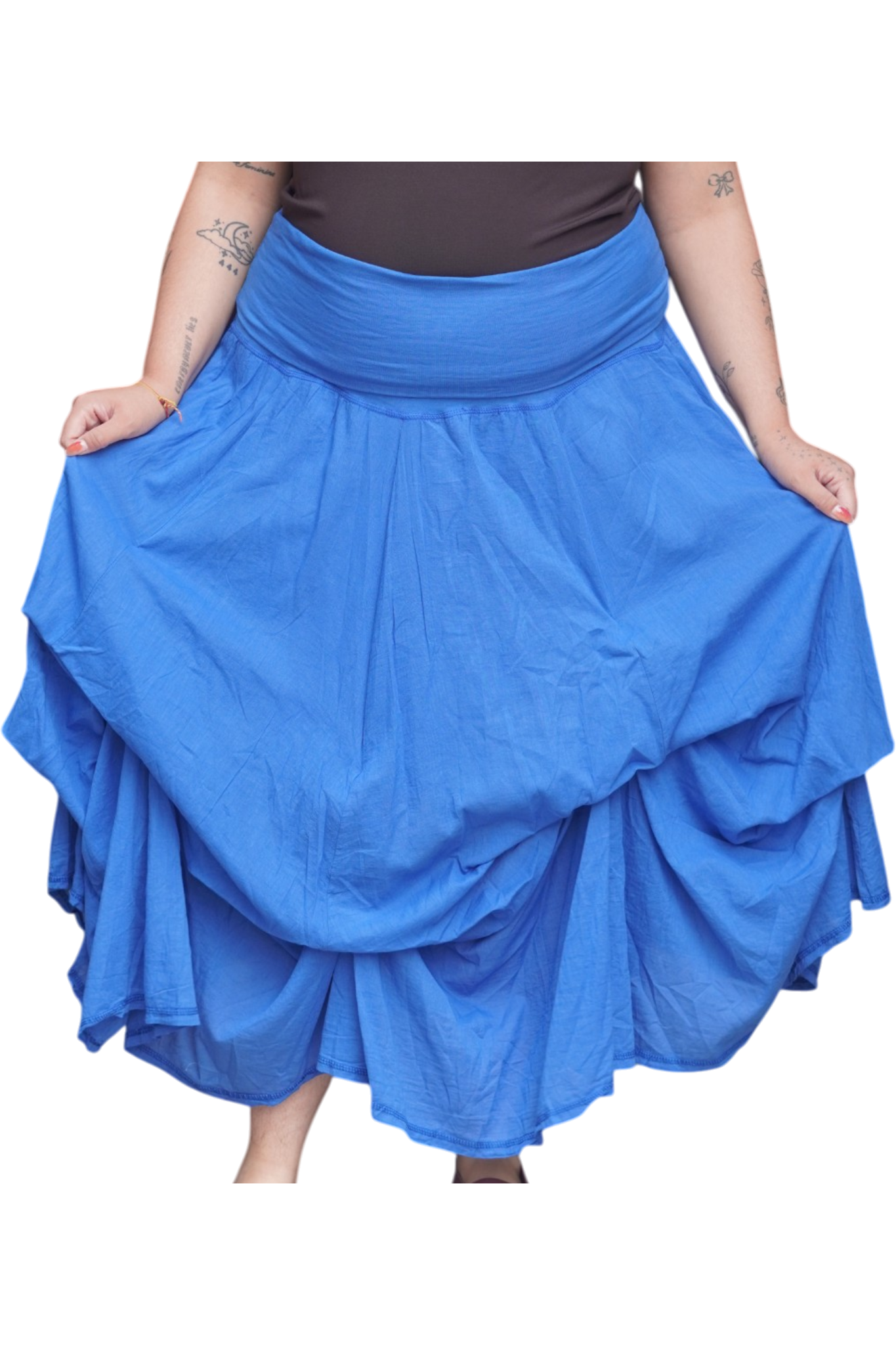 Royal Blue Gathered Bubble Cotton Voile Tiered Skirt