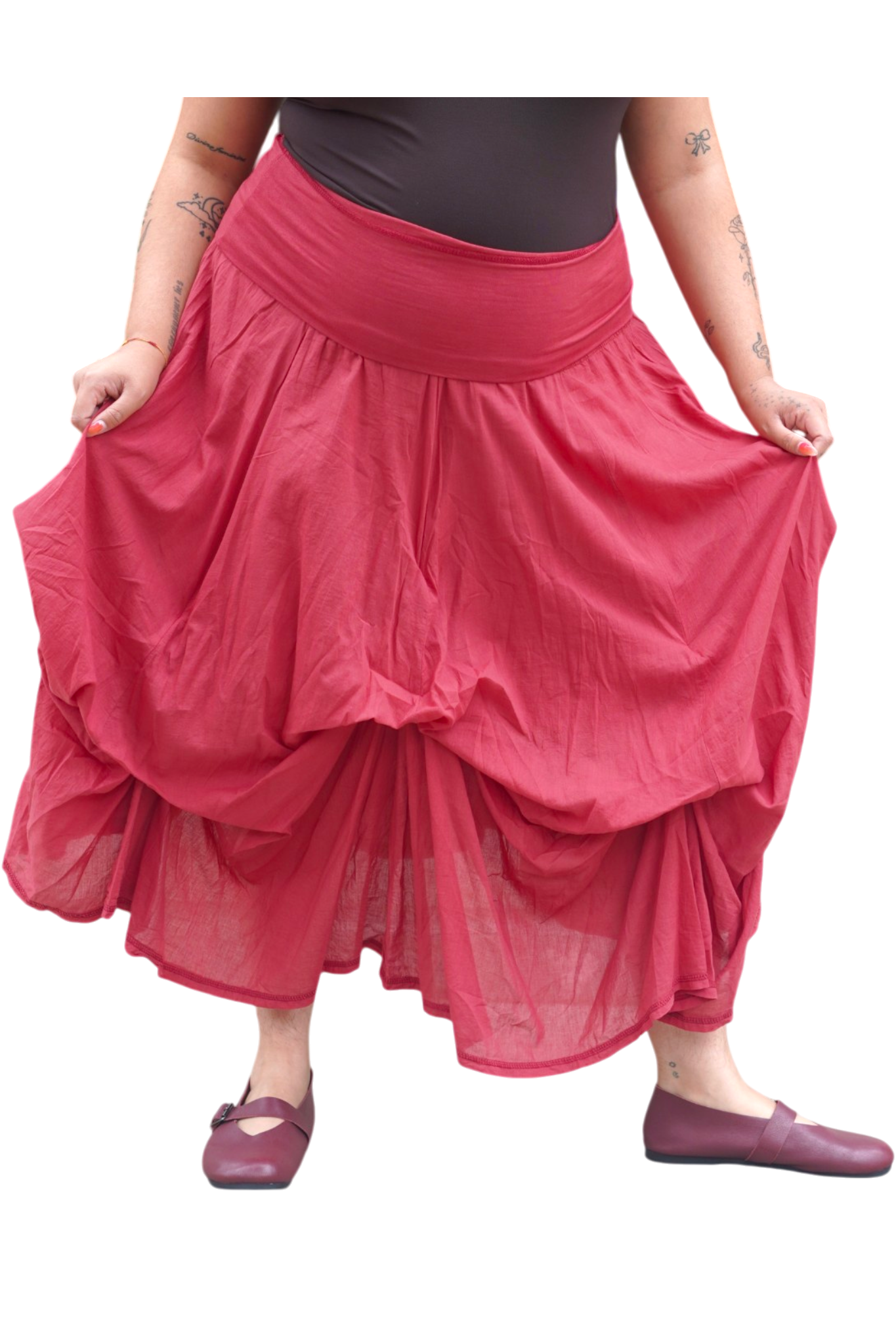 Weathered Rust Gathered Bubble Cotton Voile Tiered Skirt
