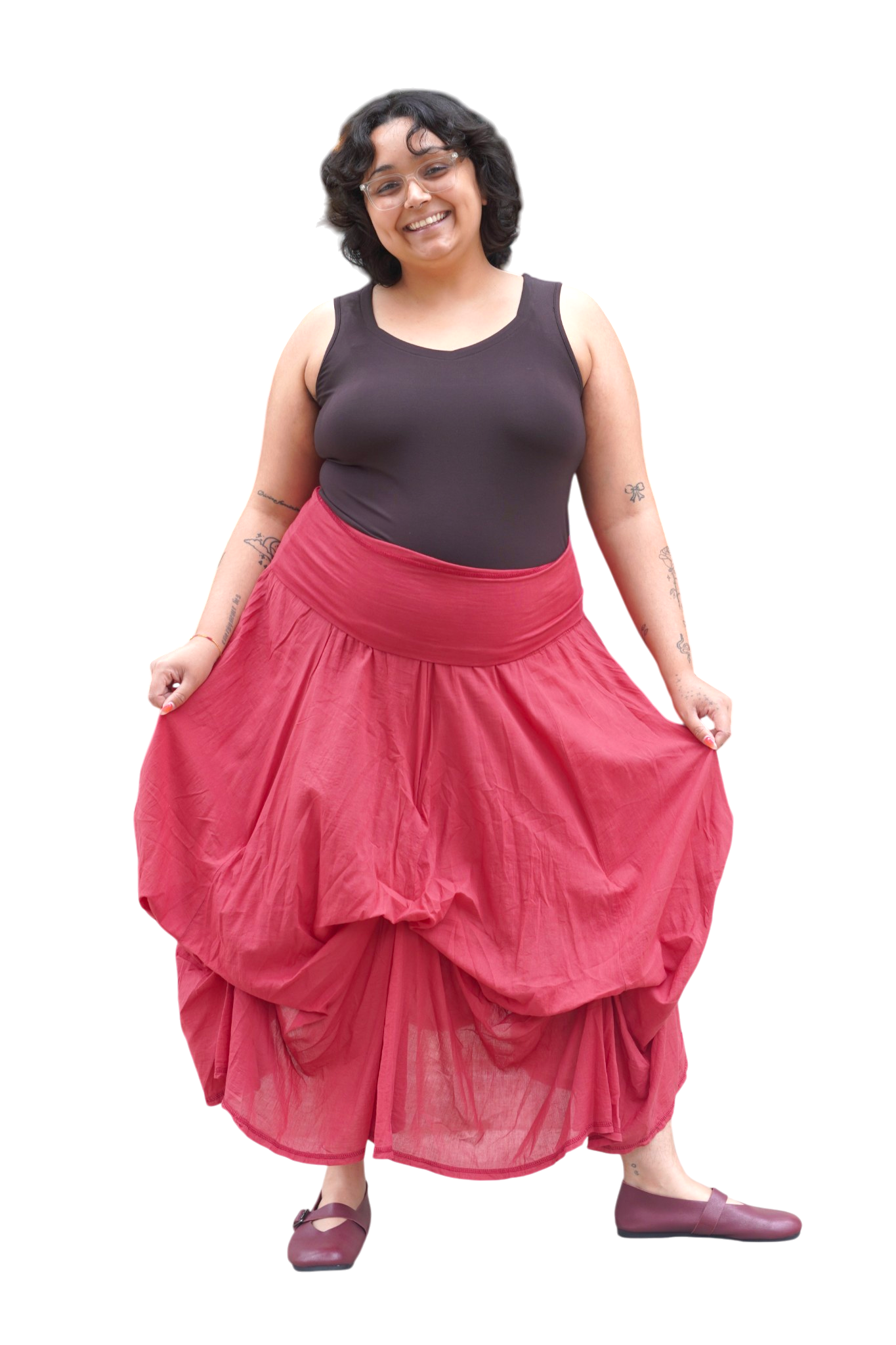 Weathered Rust Gathered Bubble Cotton Voile Tiered Skirt