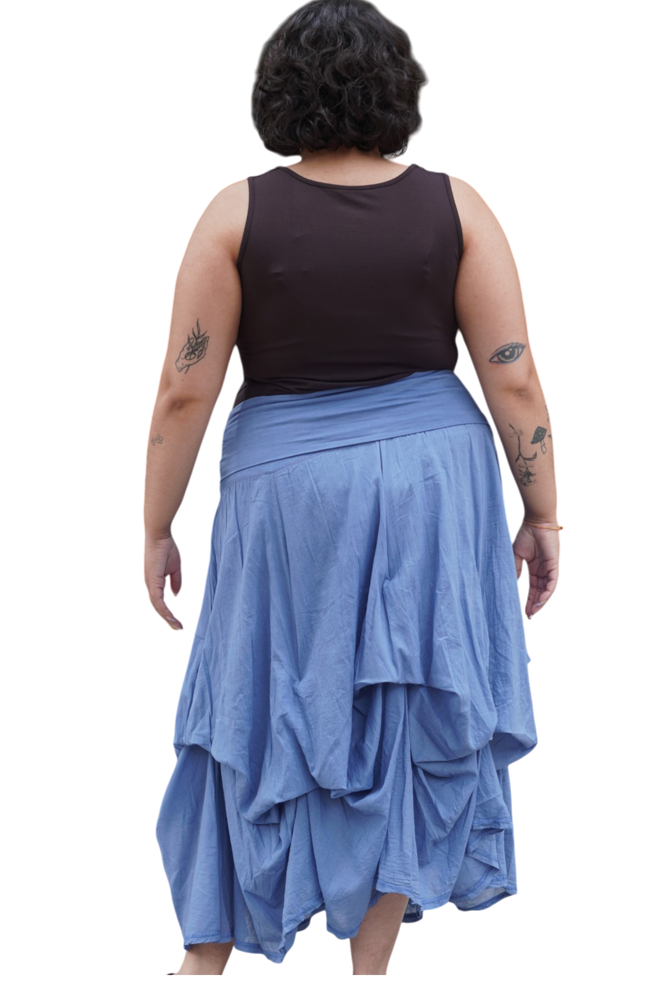 Denim Gathered Bubble Cotton Voile Tiered Skirt
