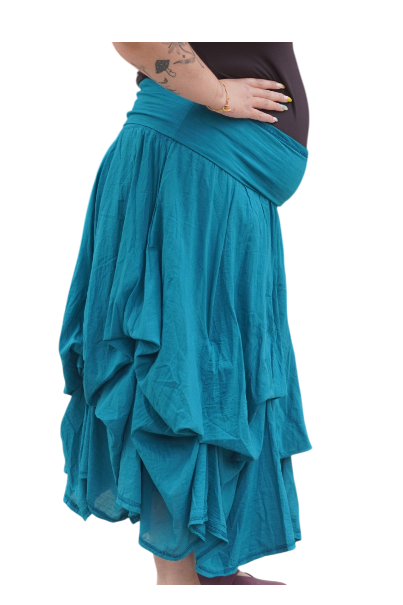 Teal Gathered Bubble Cotton Voile Tiered Skirt