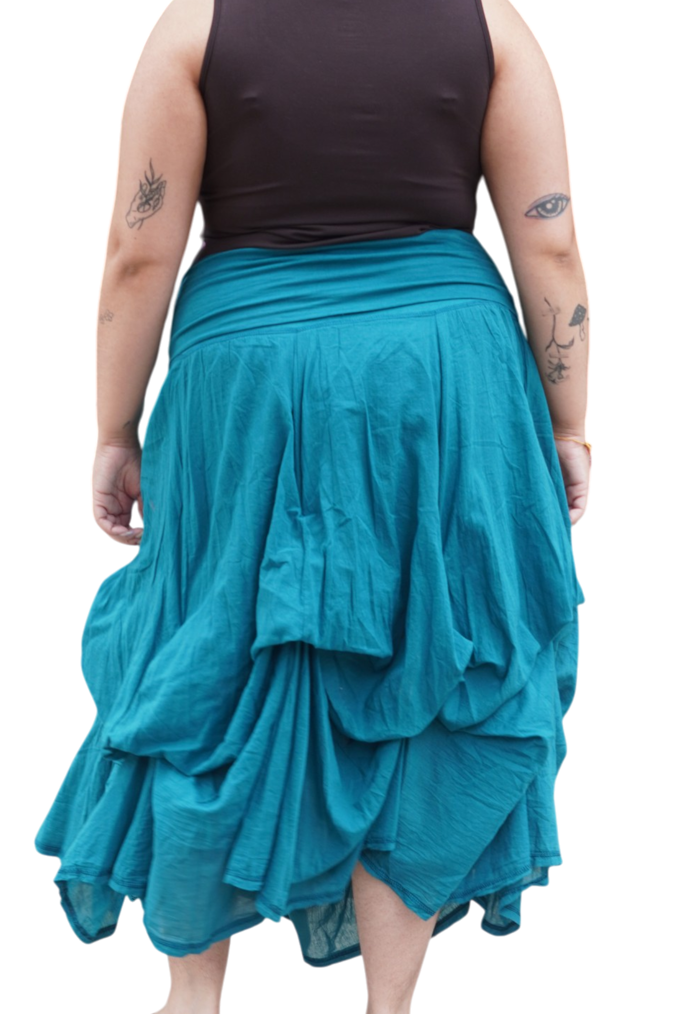 Teal Gathered Bubble Cotton Voile Tiered Skirt