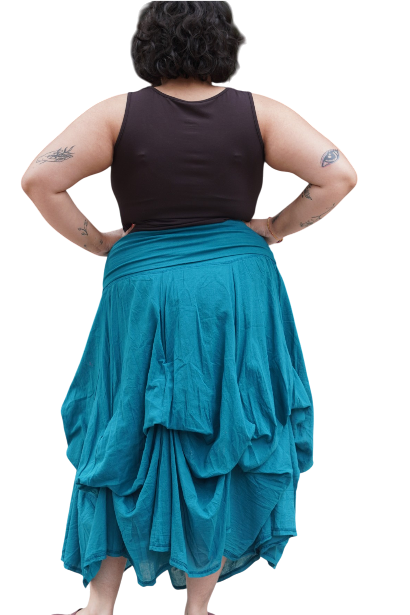 Teal Gathered Bubble Cotton Voile Tiered Skirt
