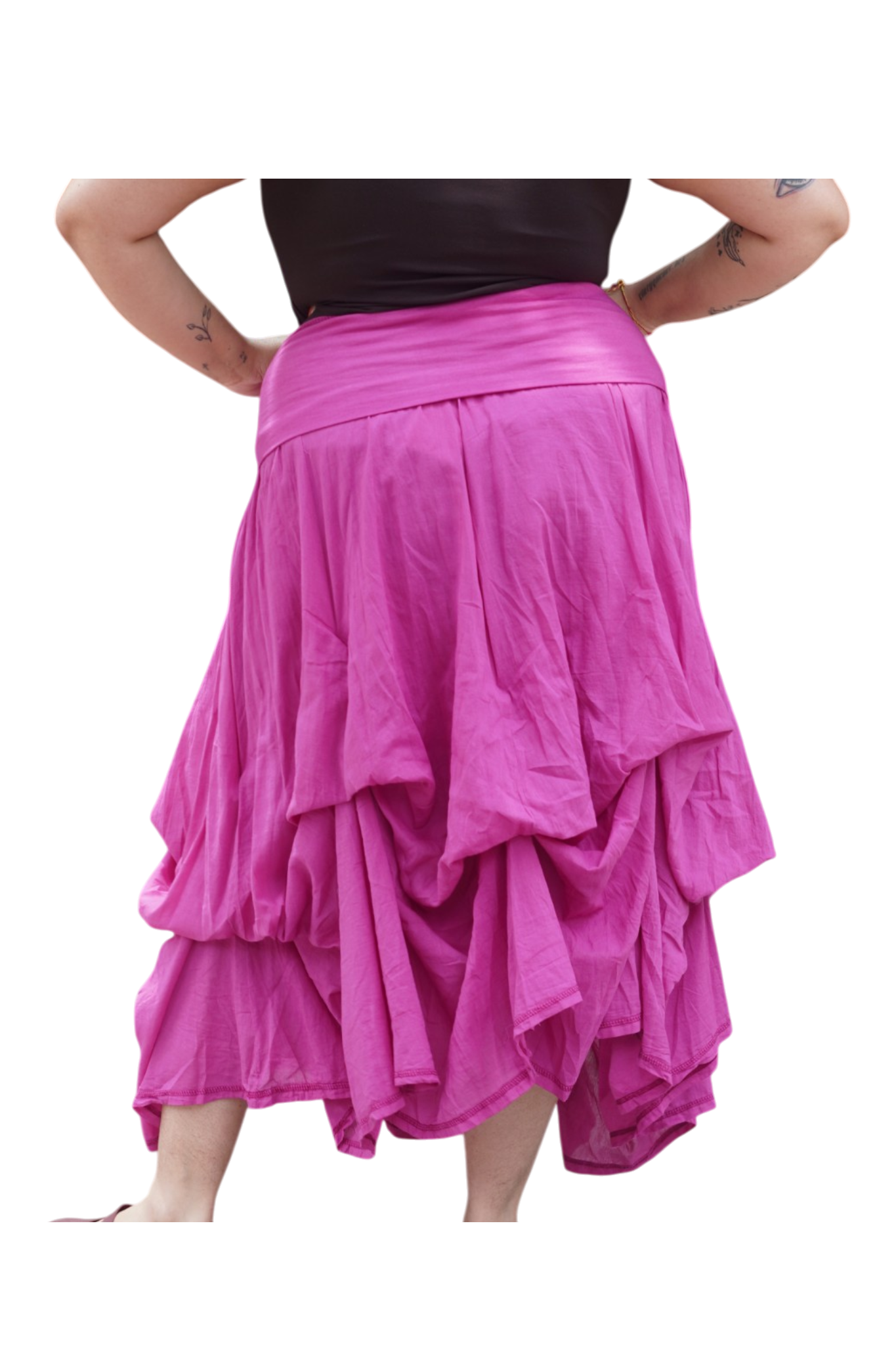 Fuchsia Gathered Bubble Cotton Voile Tiered Skirt