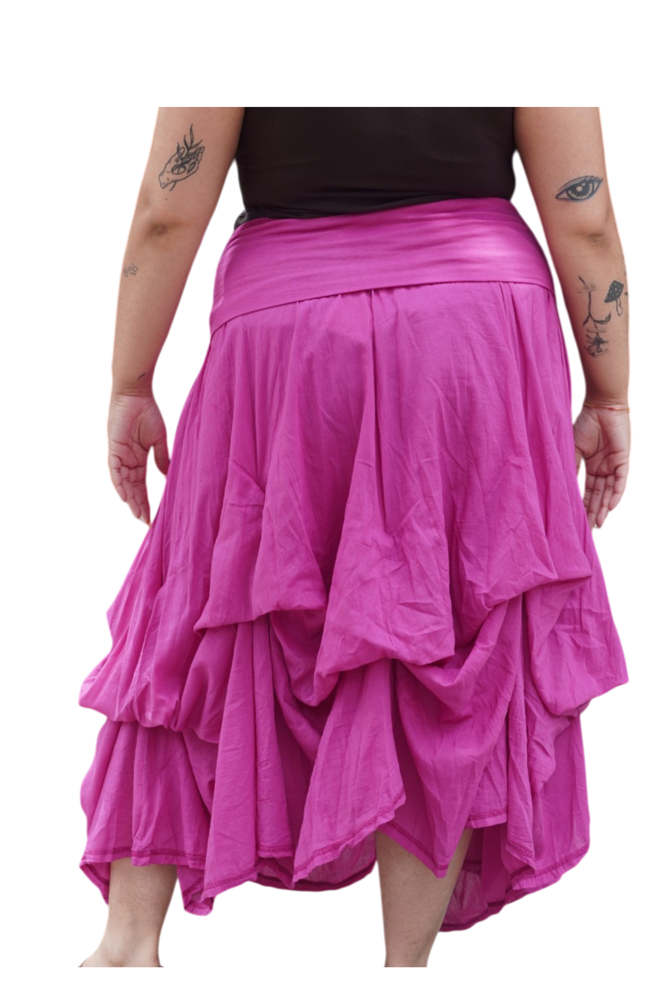 Fuchsia Gathered Bubble Cotton Voile Tiered Skirt