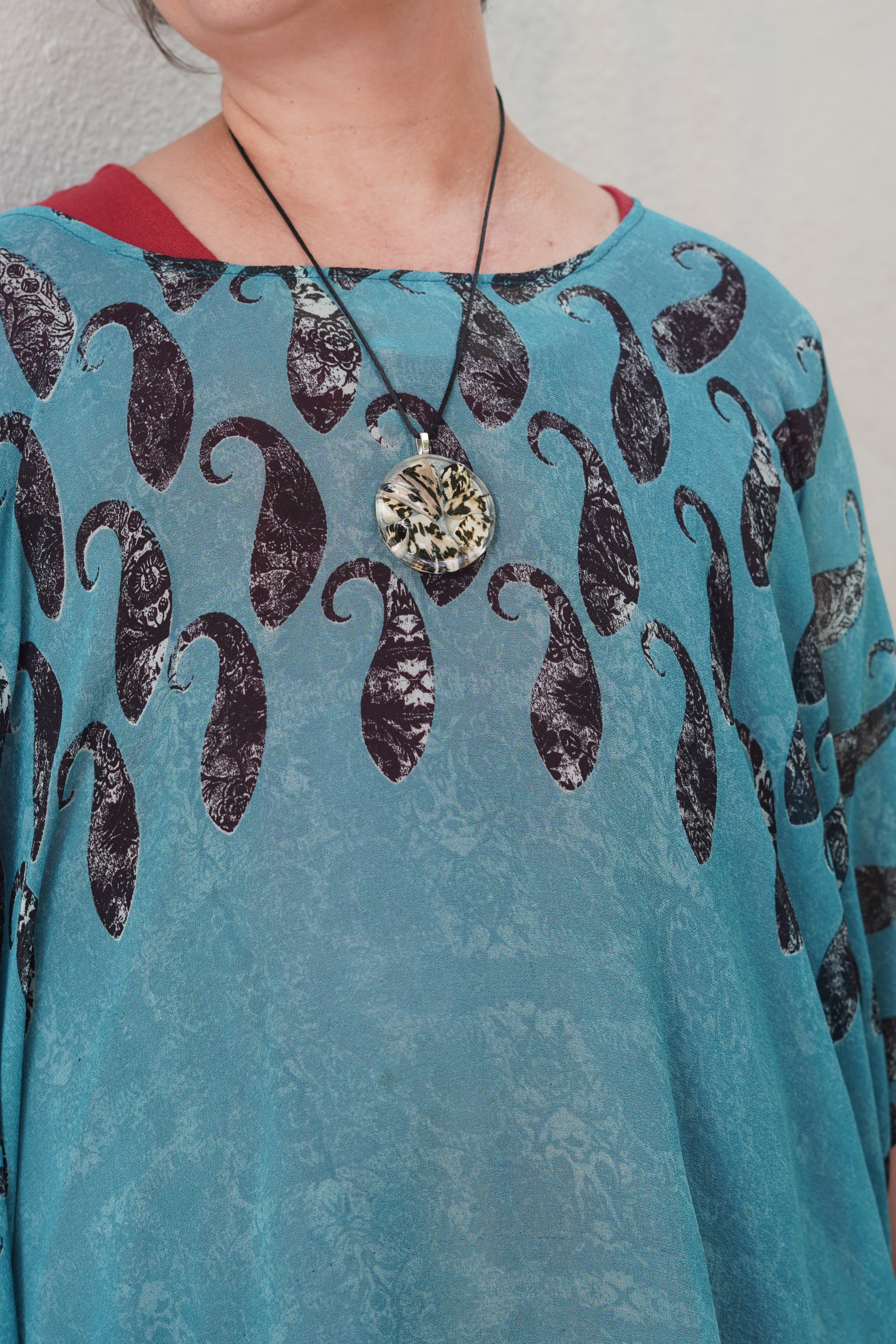Black and Cream Resin Shell Pendant
