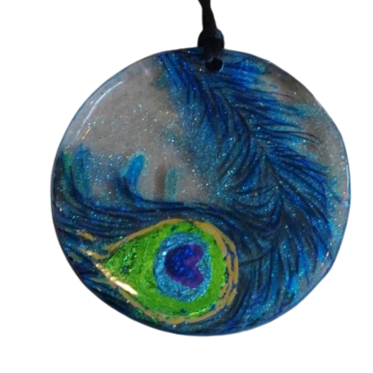 Painted Peacock Feather Resin Pendant
