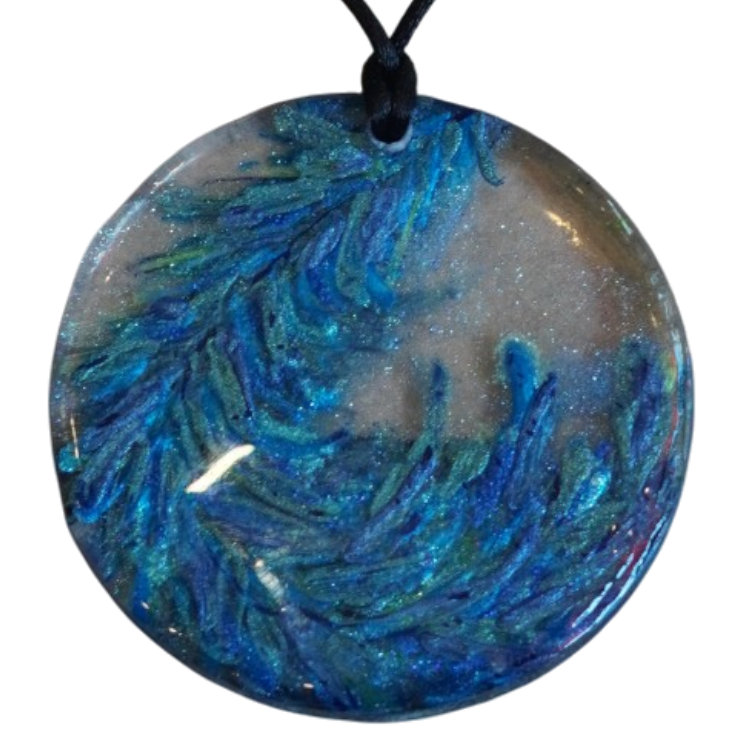 Painted Peacock Feather Resin Pendant