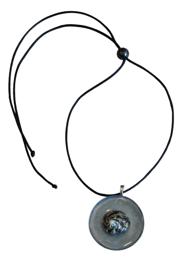 Black Shell and Silver Mica DOT Pendant