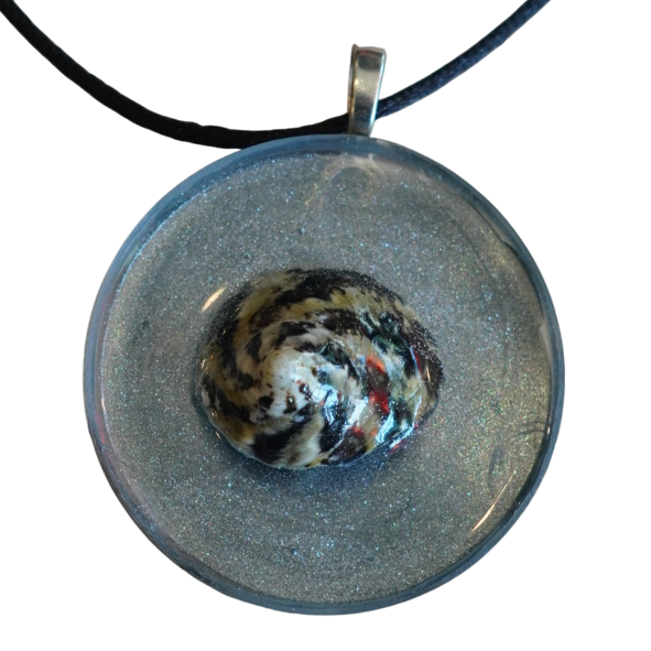 Black Shell and Silver Mica Dot Pendant
