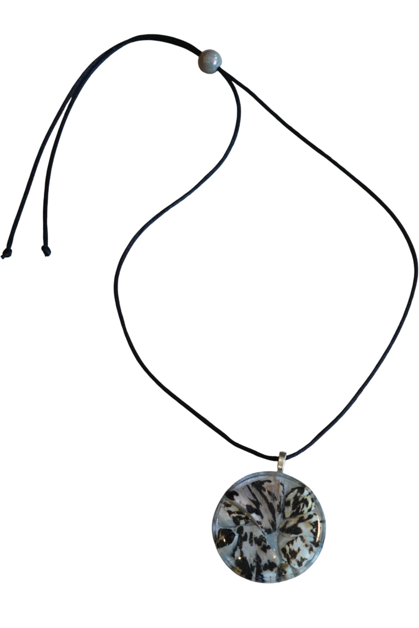 Black and Cream Resin Shell Pendant