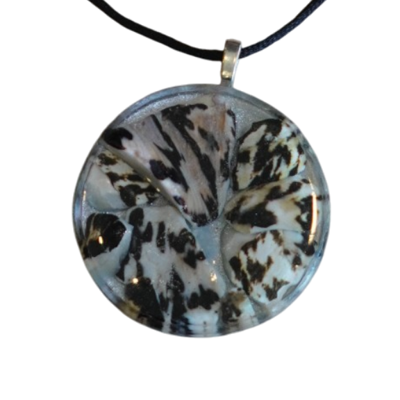 Black and Cream Resin Shell Pendant