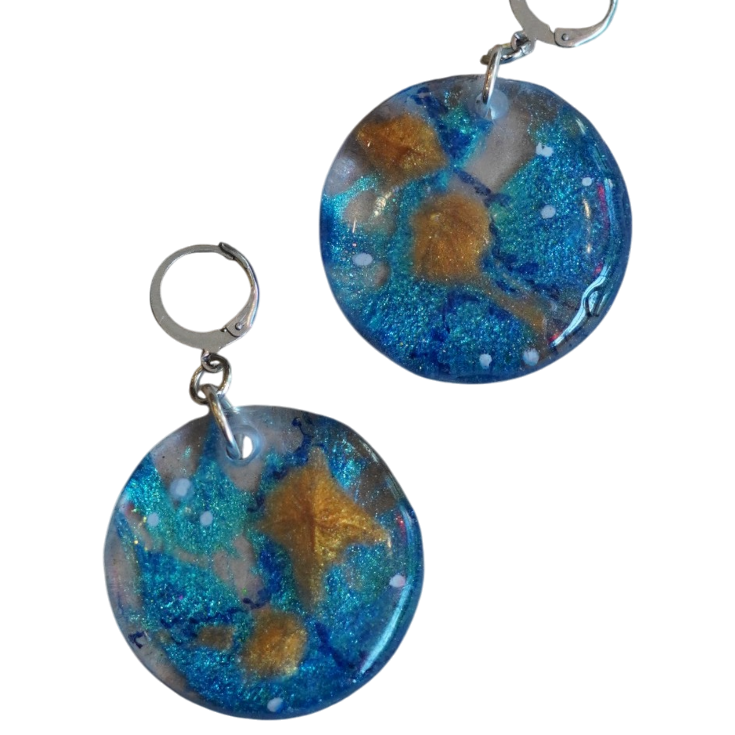 Teal and Gold Tone Mica Earrings
