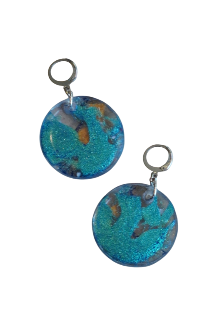 Teal and Gold Tone Mica Earrings