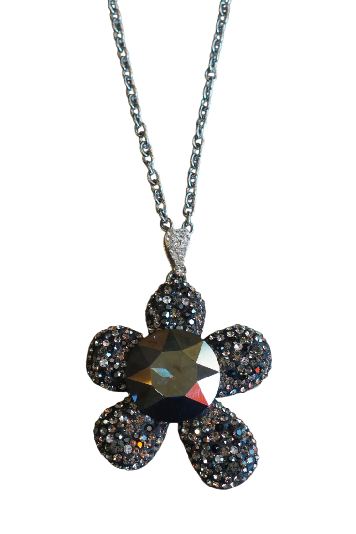 Smokey Swarovski Crystal Flower Pendant