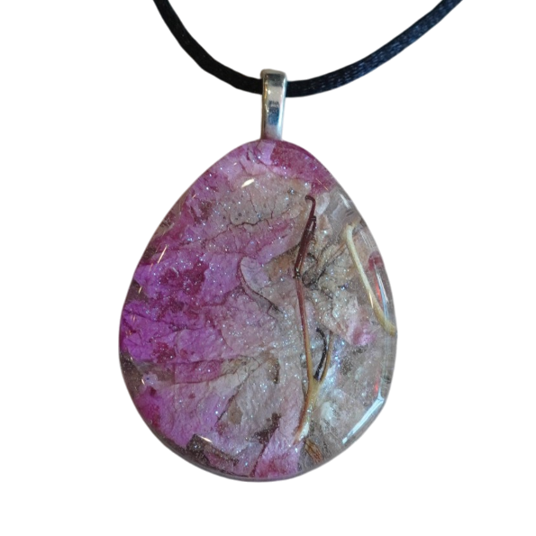 Pink Bougainvillea Teardrop Resin Pendant