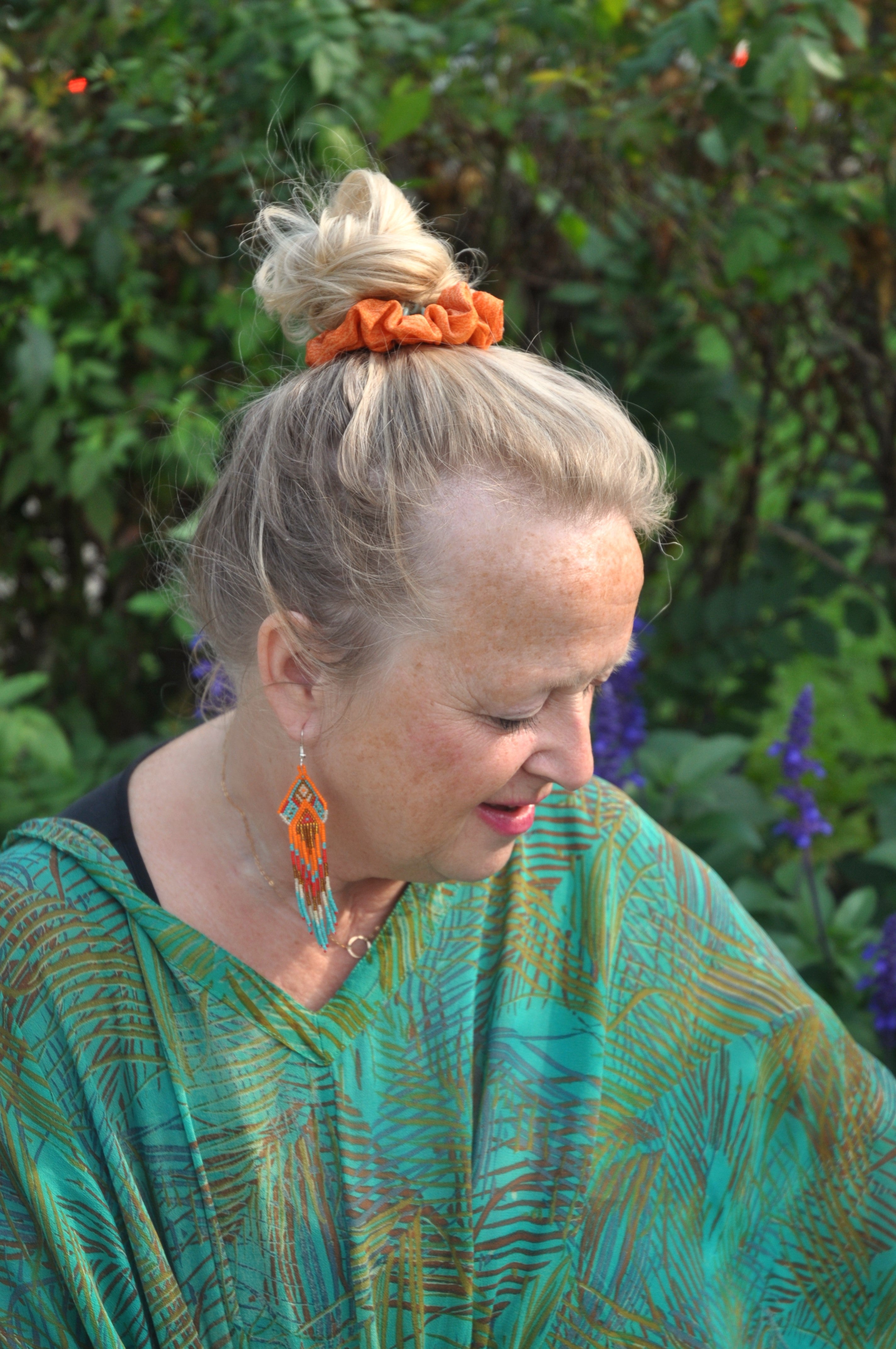 Fire Pure Silk Hair Scrunchie - sariKNOTsari slow fashion bryn walker sorry not sorry linen Hamilton sustainable fashion gifts sari not sari Hamilton Fair trade Ethical Artisan made Zero waste Up-cycled Slow Fashion Handmade GTA Toronto Copper Pure Upcycled vintage silk handmade recycled recycle copper pure silk travel clothing hamilton vacation cruisewear resortwear bathing suit bathingsuit vacation etsy silk clothing gifts gift dress top pants linen bryn walker alive intentions kaarigar elephants