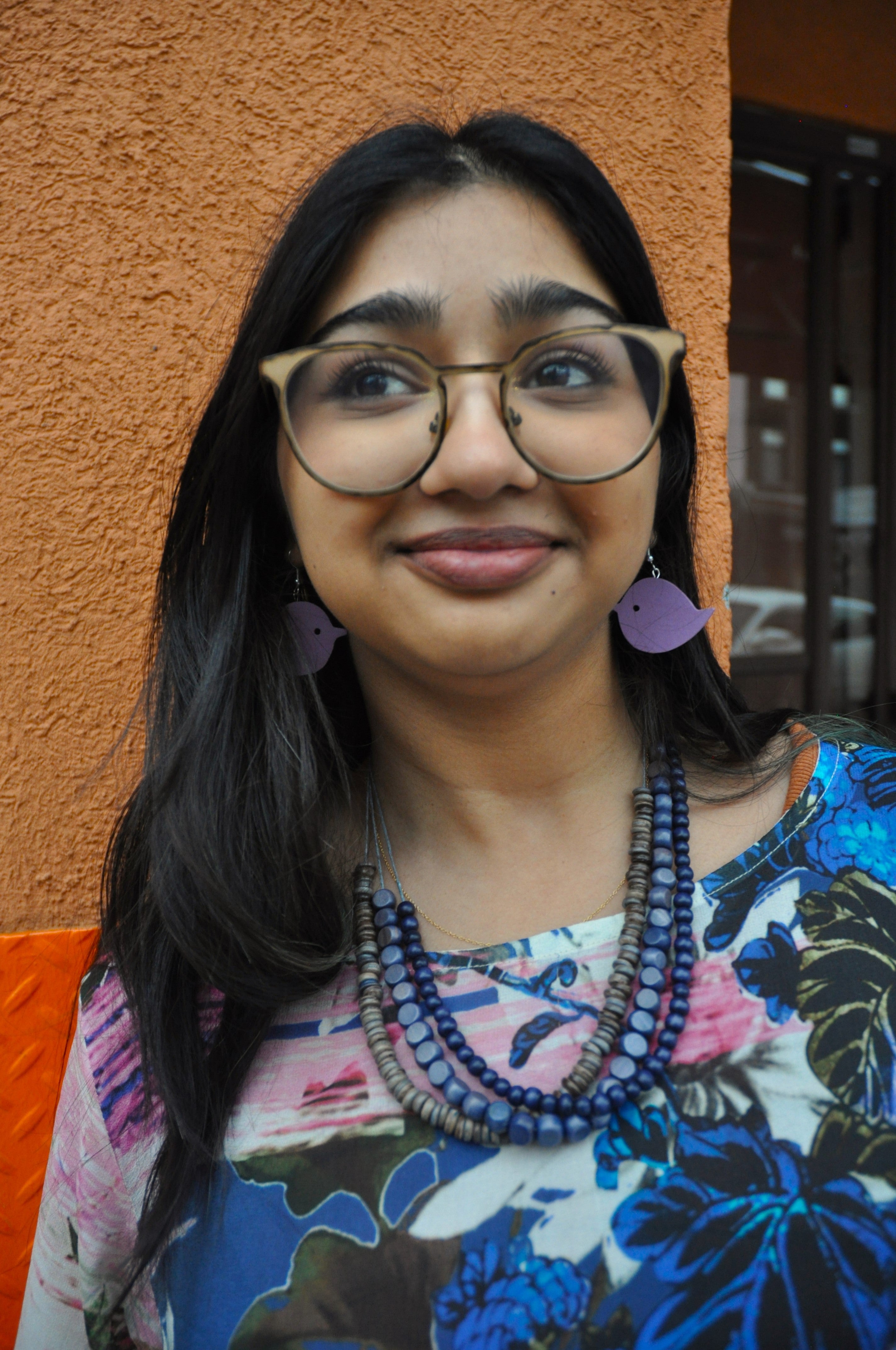 Lilac Wooden Bird Earrings