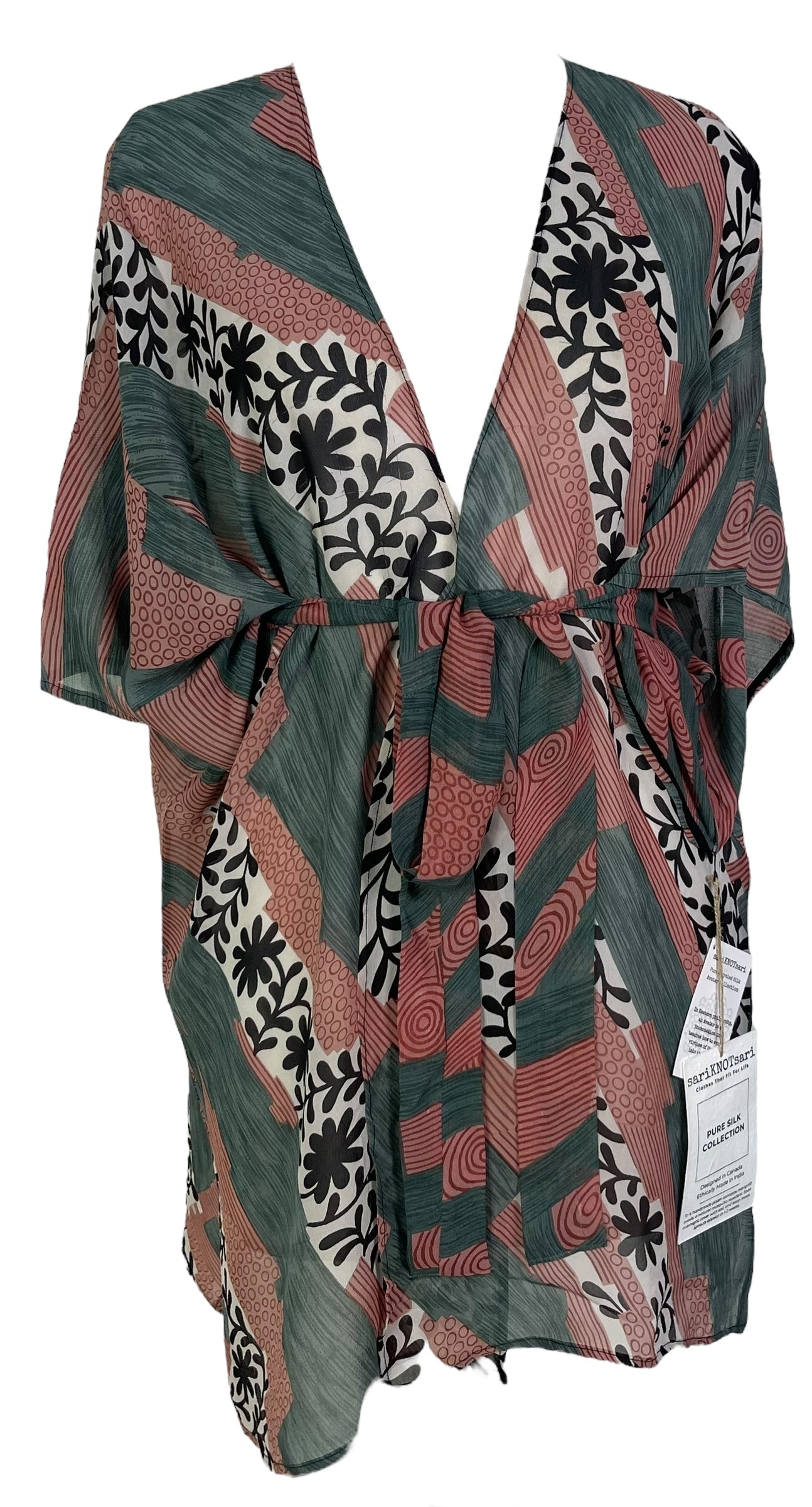 PRG6933 Sheer Wabi Sabi Pure Silk Kimono-Sleeved Jacket with Belt