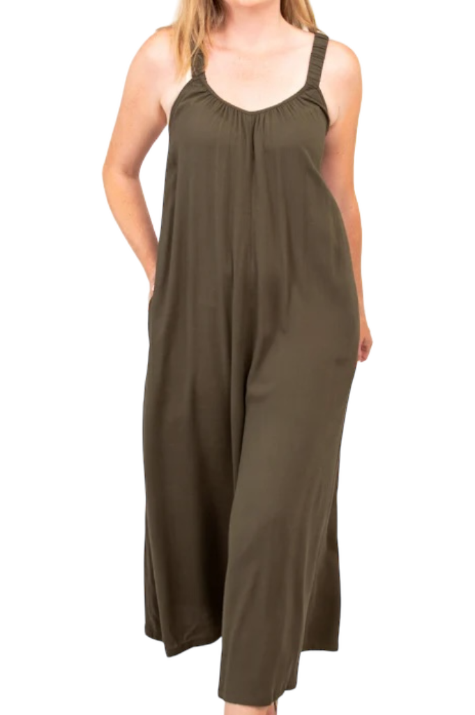 Joanna Khaki Linen Bamboo Jumpsuit