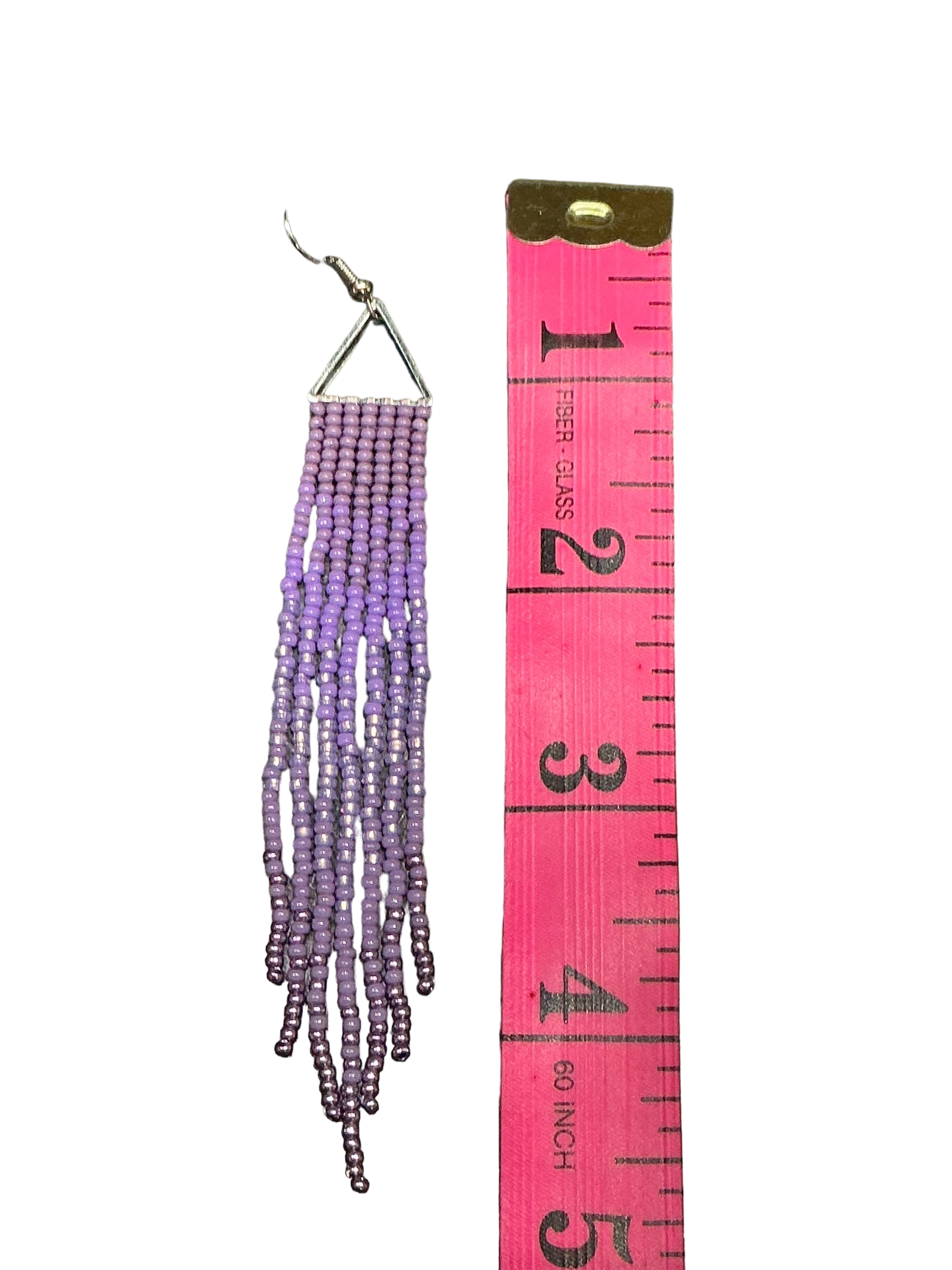Grape Mini Triangle Fringe Earrings by Beading Stardust – Handmade ethical Earrings from sariKNOTsari using upcycled silk. Designed in Canada for travel and slow fashion, loved from Toronto to LA to Sydney. Featuring Zsiska, Bryn Walker and Artisan Leather coats by Rejean Pepin, Pepin designs