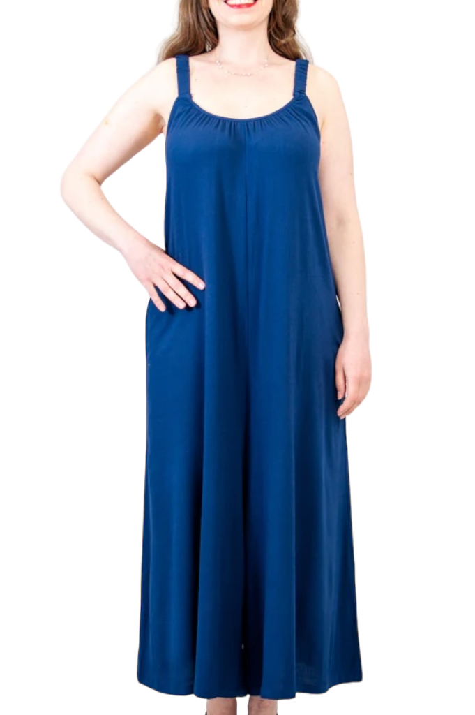 Joanna Indigo Linen Bamboo Jumpsuit by Blue Sky Clothing Co – Handmade ethical Jumpsuit from sariKNOTsari using upcycled silk. Designed in Canada for travel and slow fashion, loved from Toronto to LA to Sydney. Featuring Zsiska, Bryn Walker and Artisan Leather coats by Rejean Pepin, Pepin designs