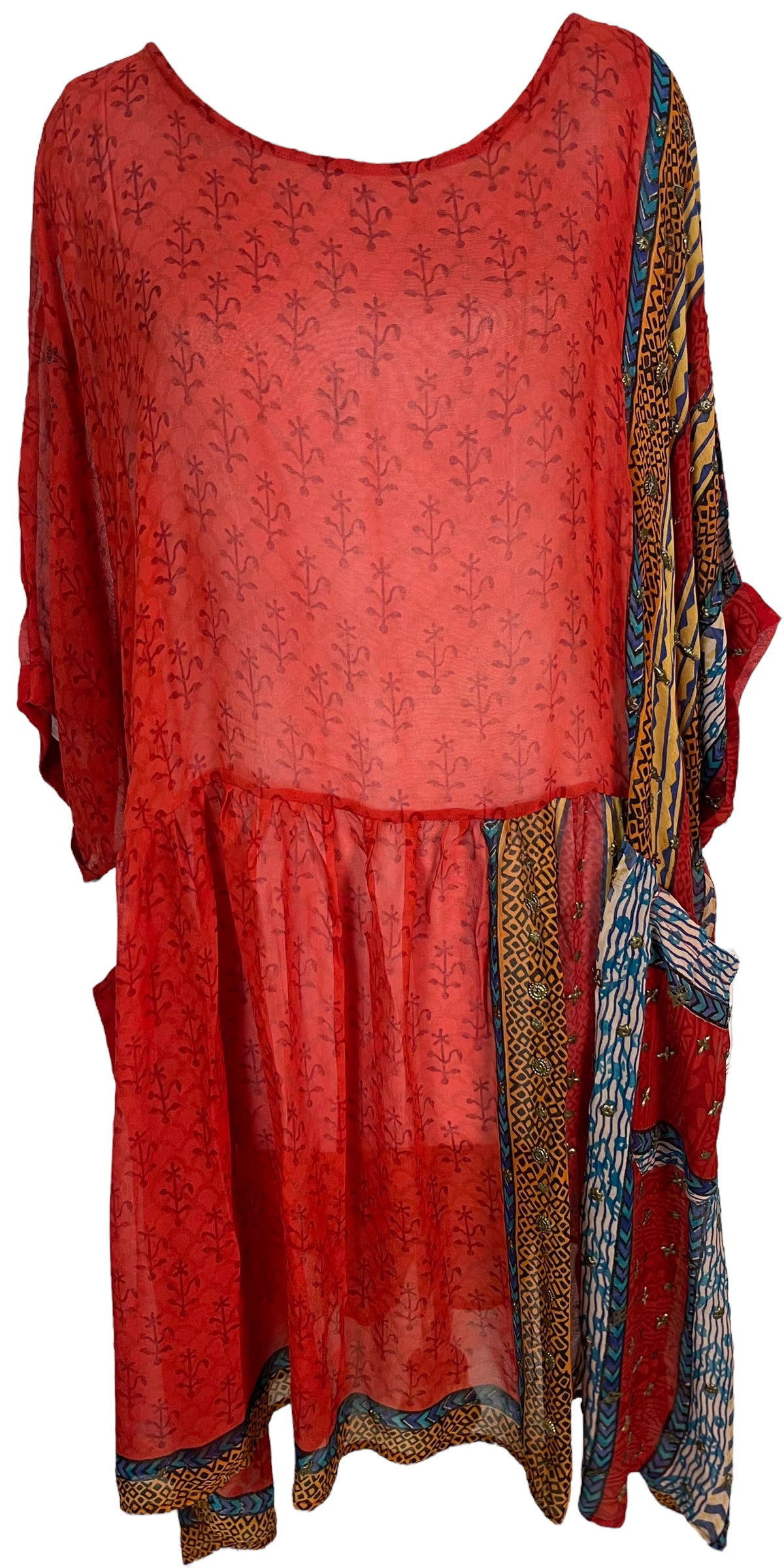 STAFF HOLD PRG5909 Sheer Wabi Sabi Pure Silk Boxy Babydoll Dress by STAFF – Handmade ethical Boxy Babydoll Dress from sariKNOTsari using upcycled silk. Designed in Canada for travel and slow fashion, loved from Toronto to LA to Sydney. Featuring Zsiska, Bryn Walker and Artisan Leather coats by Rejean Pepin, Pepin designs