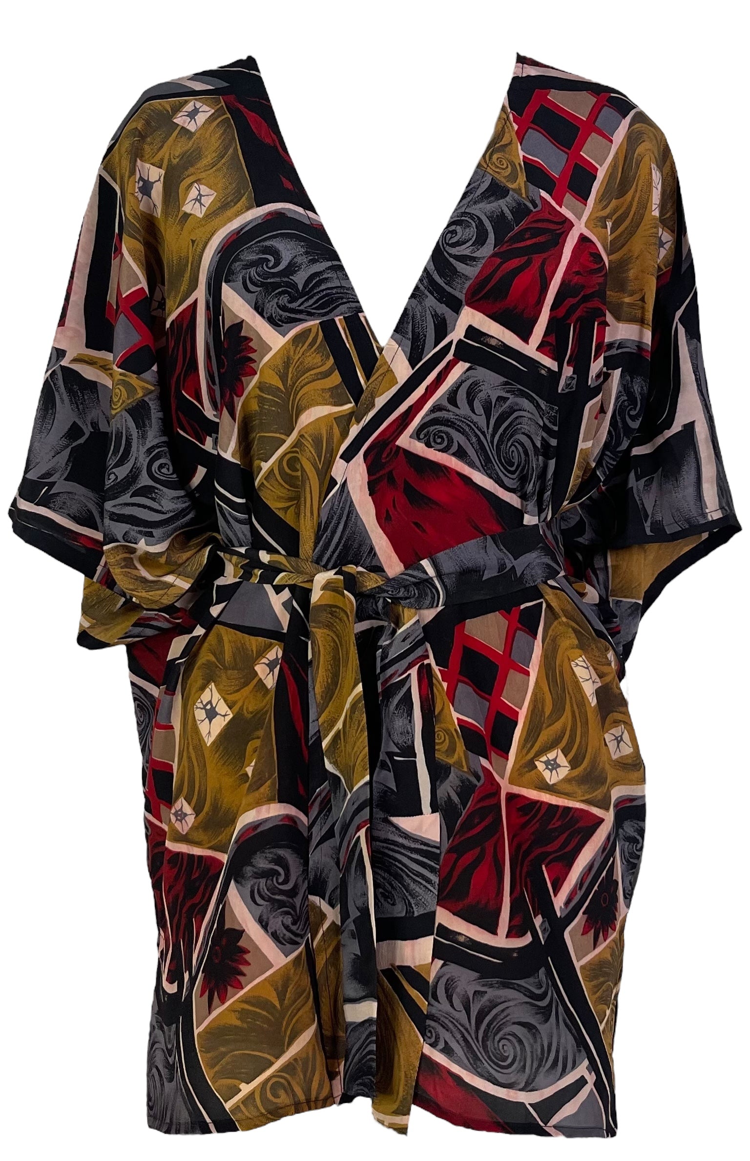 REVOLUTIONHER PRC6909 Avatar Pure Silk Kimono-Sleeved Jacket with Belt
