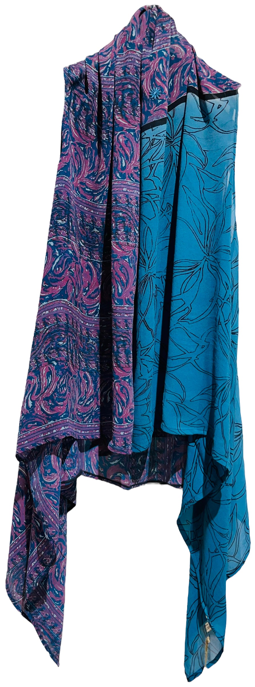 SOLD PRG3598 Sheer Avatar Pure Silk Versatile Vest by sariKNOTsari – Handmade ethical Vest from sariKNOTsari using upcycled silk. Designed in Canada for travel and slow fashion, loved from Toronto to LA to Sydney. Featuring Zsiska, Bryn Walker and Artisan Leather coats by Rejean Pepin, Pepin designs
