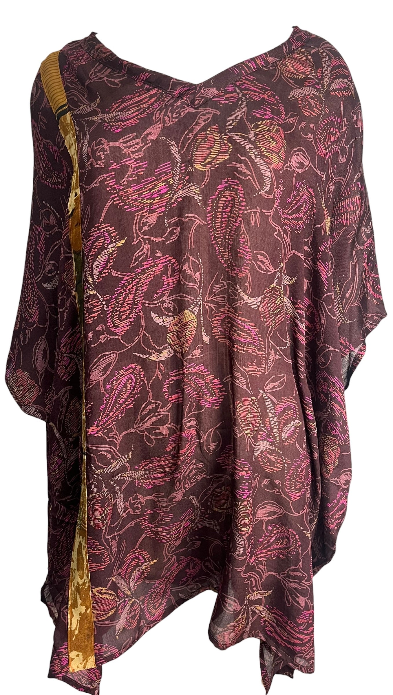 PREVIEW PRC8489 Avatar Pure Silk Short Kaftan Tunic with Slits by FEBRUARY2026 – Handmade ethical Short Kaftan from sariKNOTsari using upcycled silk. Designed in Canada for travel and slow fashion, loved from Toronto to LA to Sydney.