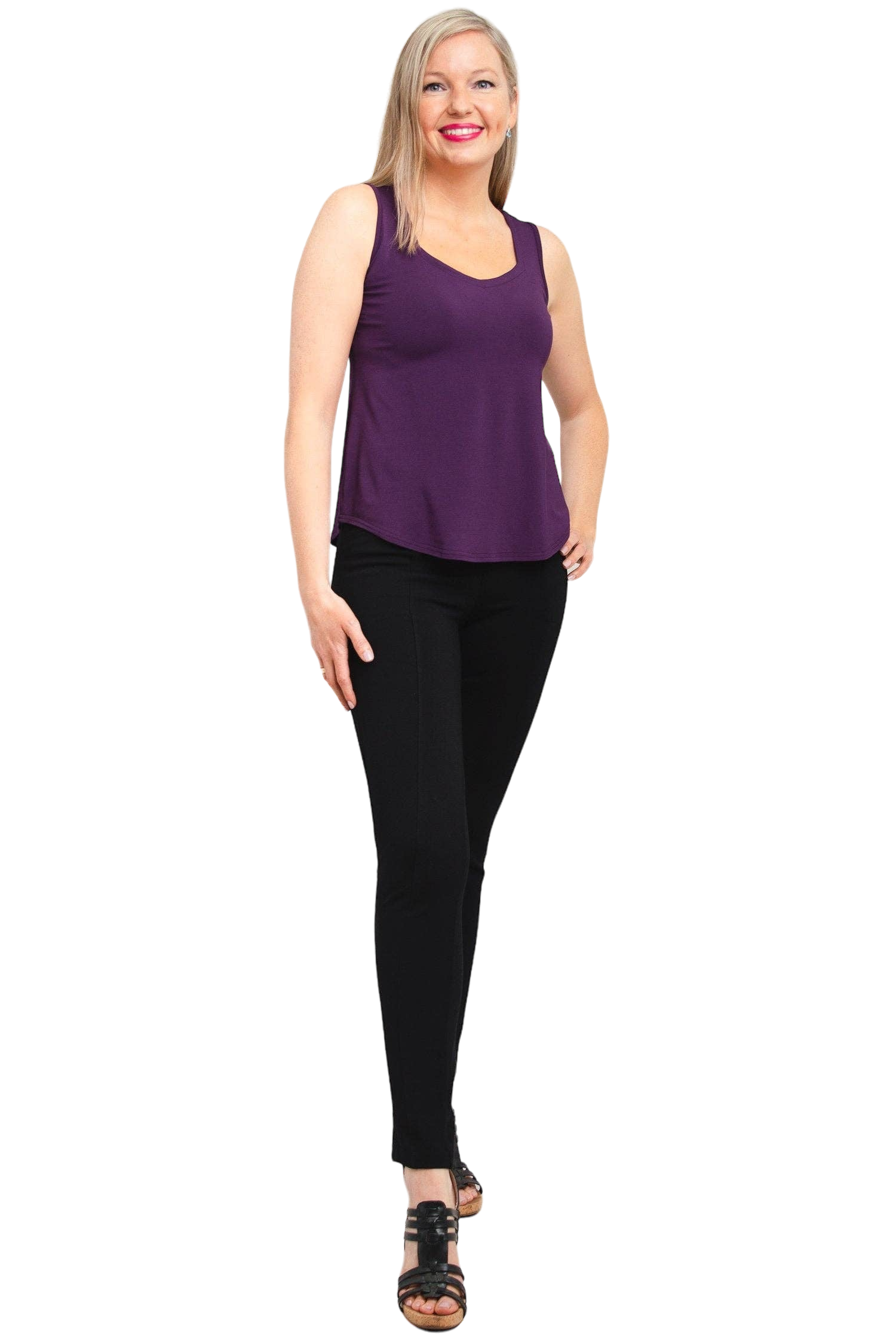 Purple Bamboo Ritzy Tank by Blue Sky Clothing Co – Handmade ethical Tank Top from sariKNOTsari using upcycled silk. Designed in Canada for travel and slow fashion, loved from Toronto to LA to Sydney. Featuring Zsiska, Bryn Walker and Artisan Leather coats by Rejean Pepin, Pepin designs
