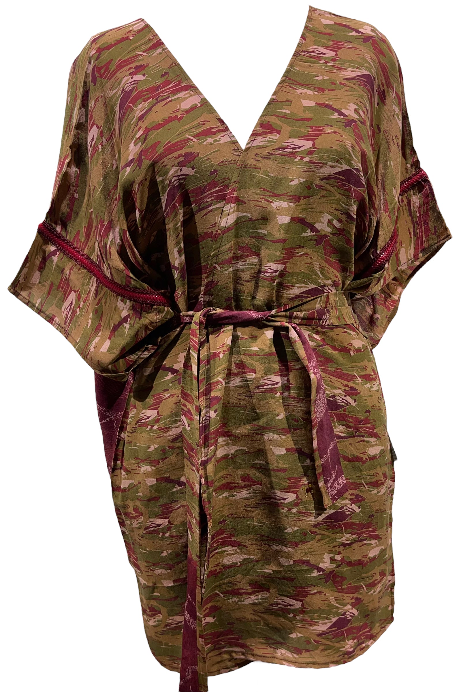 PRC6759 Avatar Long Pure Silk Kimono Sleeved Duster with Belt