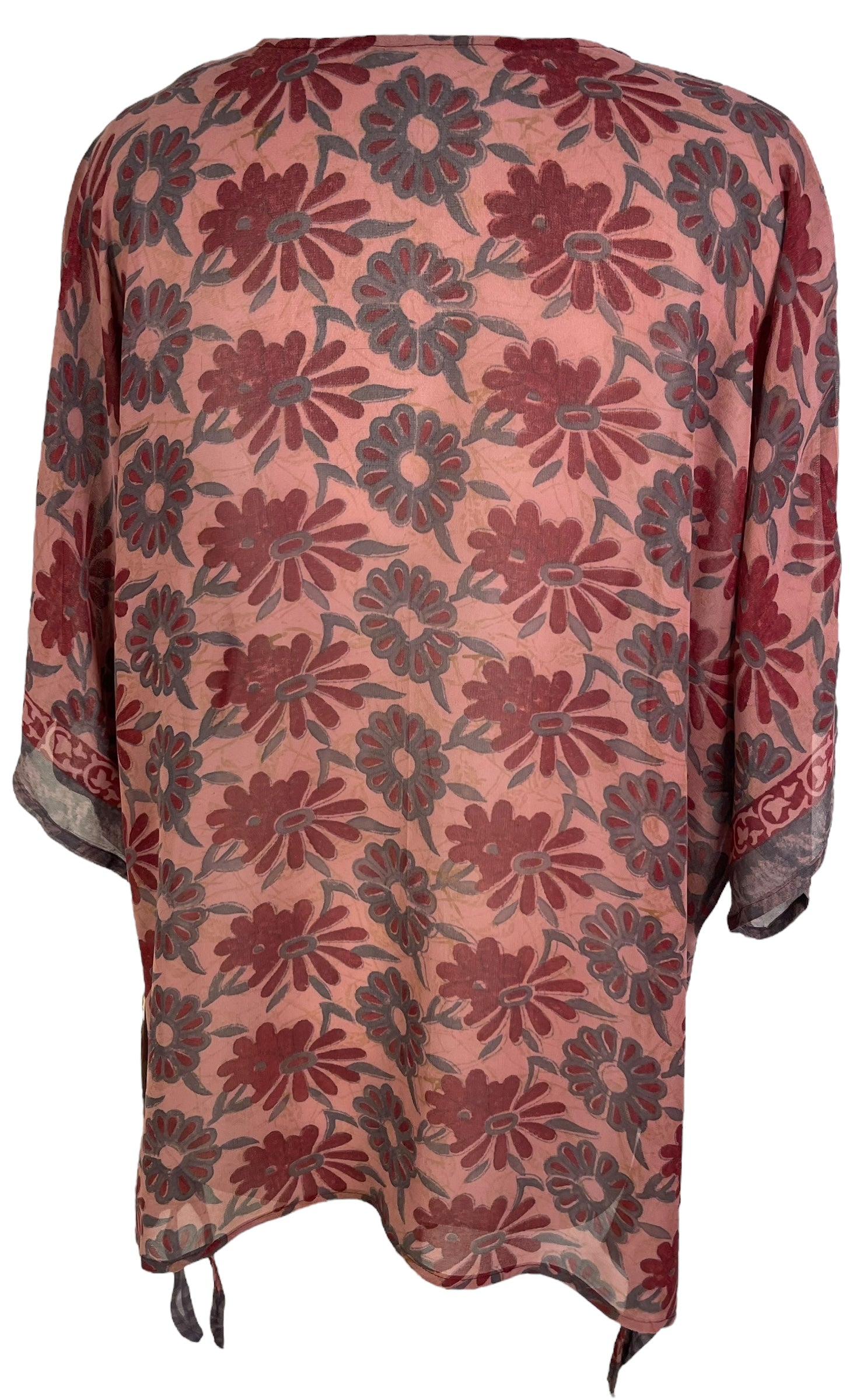 REVOLUTIONHER PRG7142 Sheer Avatar Pure Silk Long Tunic with Side Ties