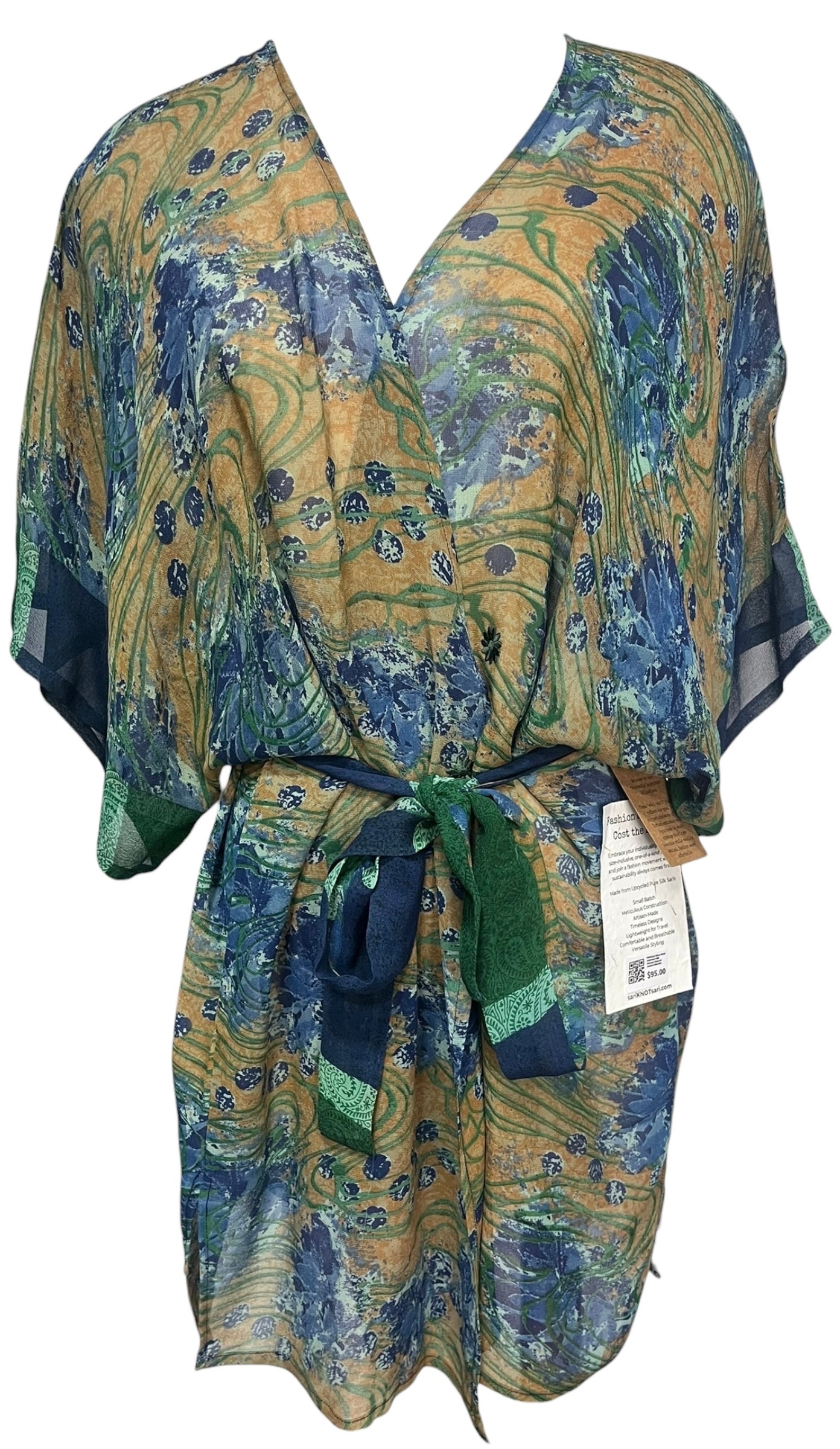 PRG8526 Sheer Wabi Sabi Pure Silk Kimono-Sleeved Jacket with Belt