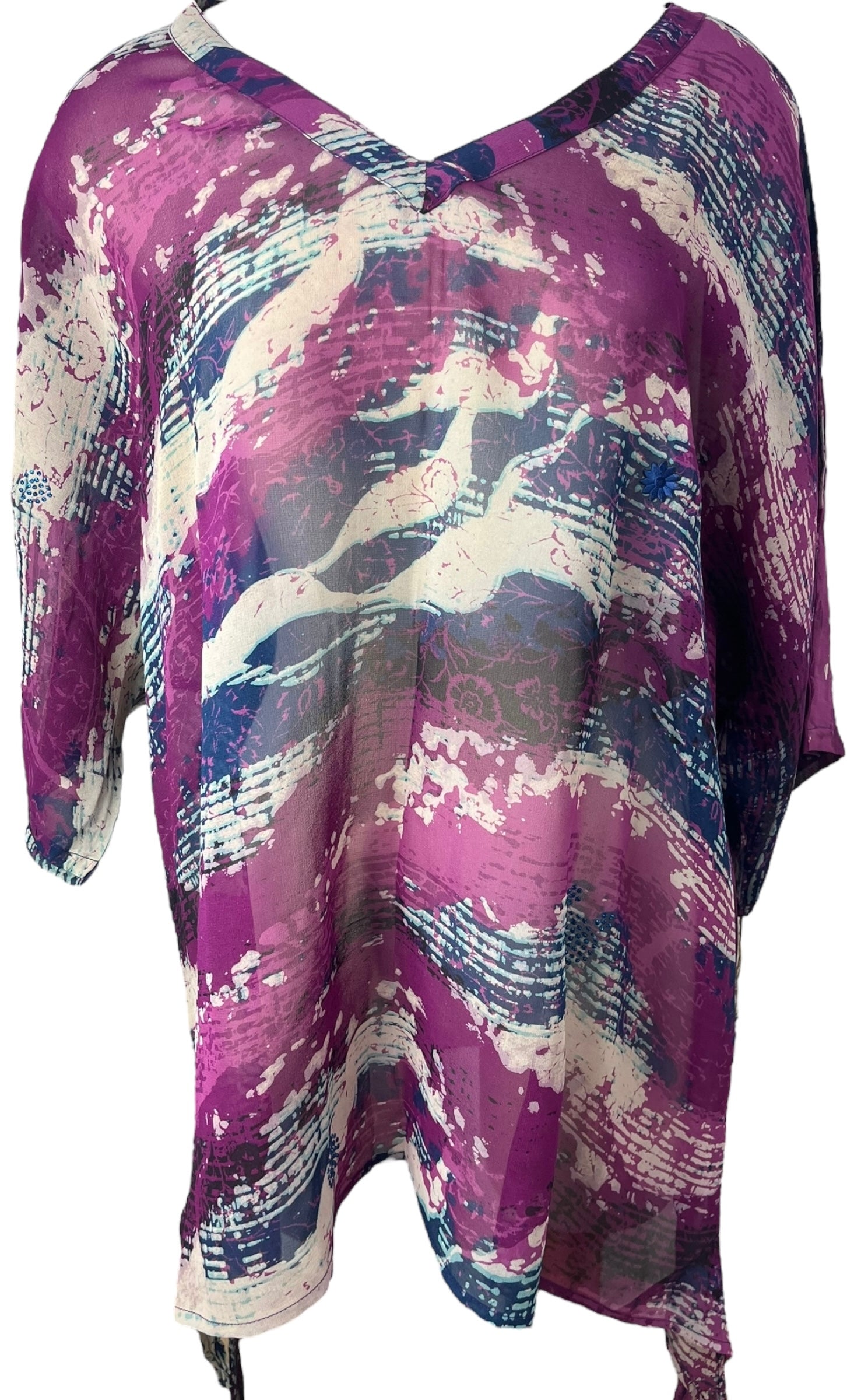 PRG7880 Sheer Wabi Sabi Pure Silk Long Tunic with Side Ties