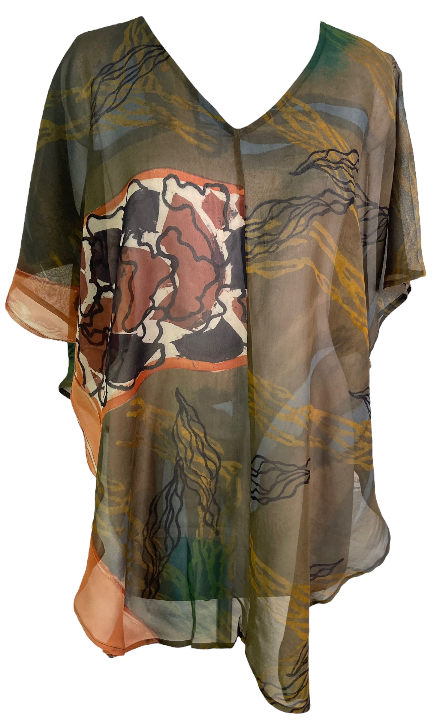 PRG6317 Sheer Avatar Pure Silk Waterfall Top